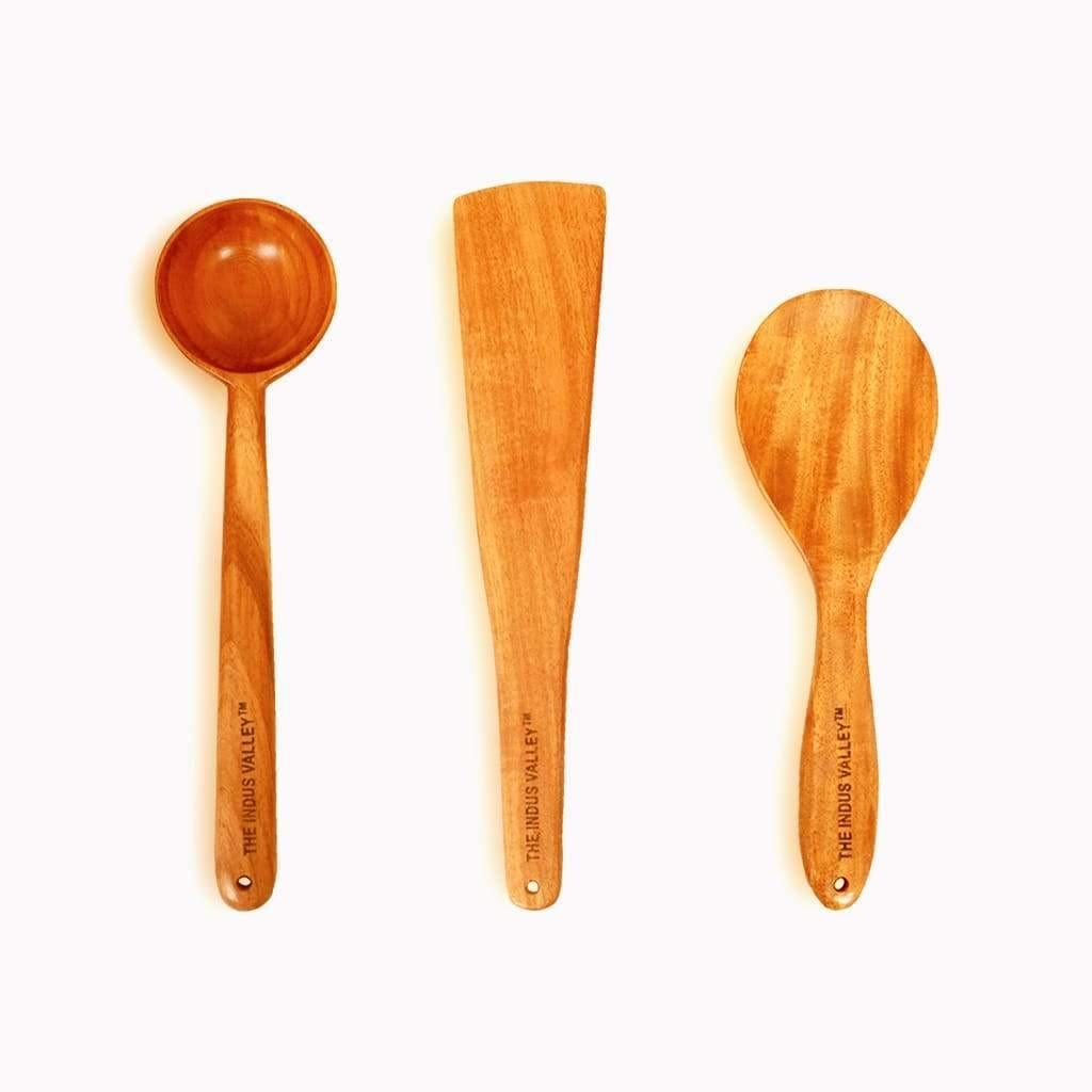The Indus Valley 100% Natural Neem Wood Cooking & Serving Spoons/Spatula/Ladles, Set of 3, Toxin-free, Anti-microbial - view 2