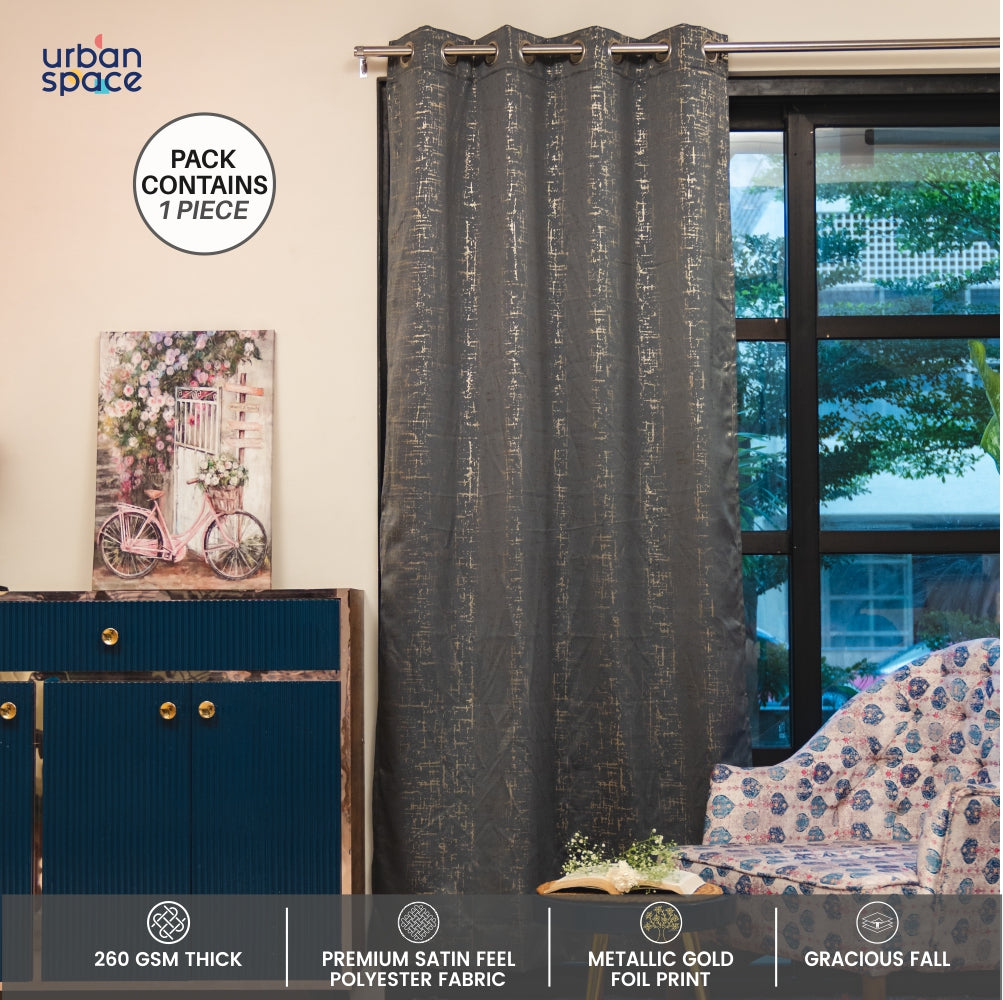 Urban Space -Home Furnishing Store Gold Foil Printed 80-85% Blackout Curtains - Pack of 1 Curtain - Sparkle- Grey - view 2