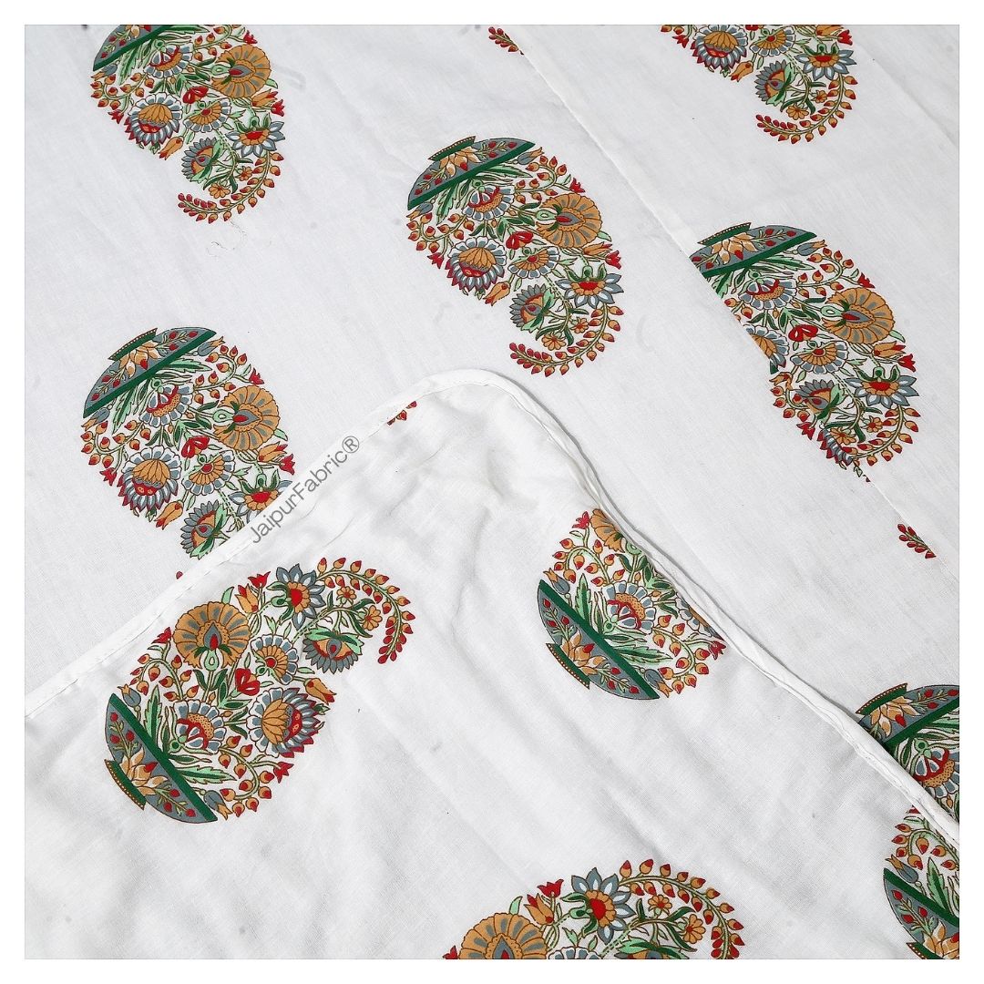JaipurFabric® Hand Block Printed Floral Valley Bunai Pattern Indian Kairi Design Single Bed Dohar - view 2