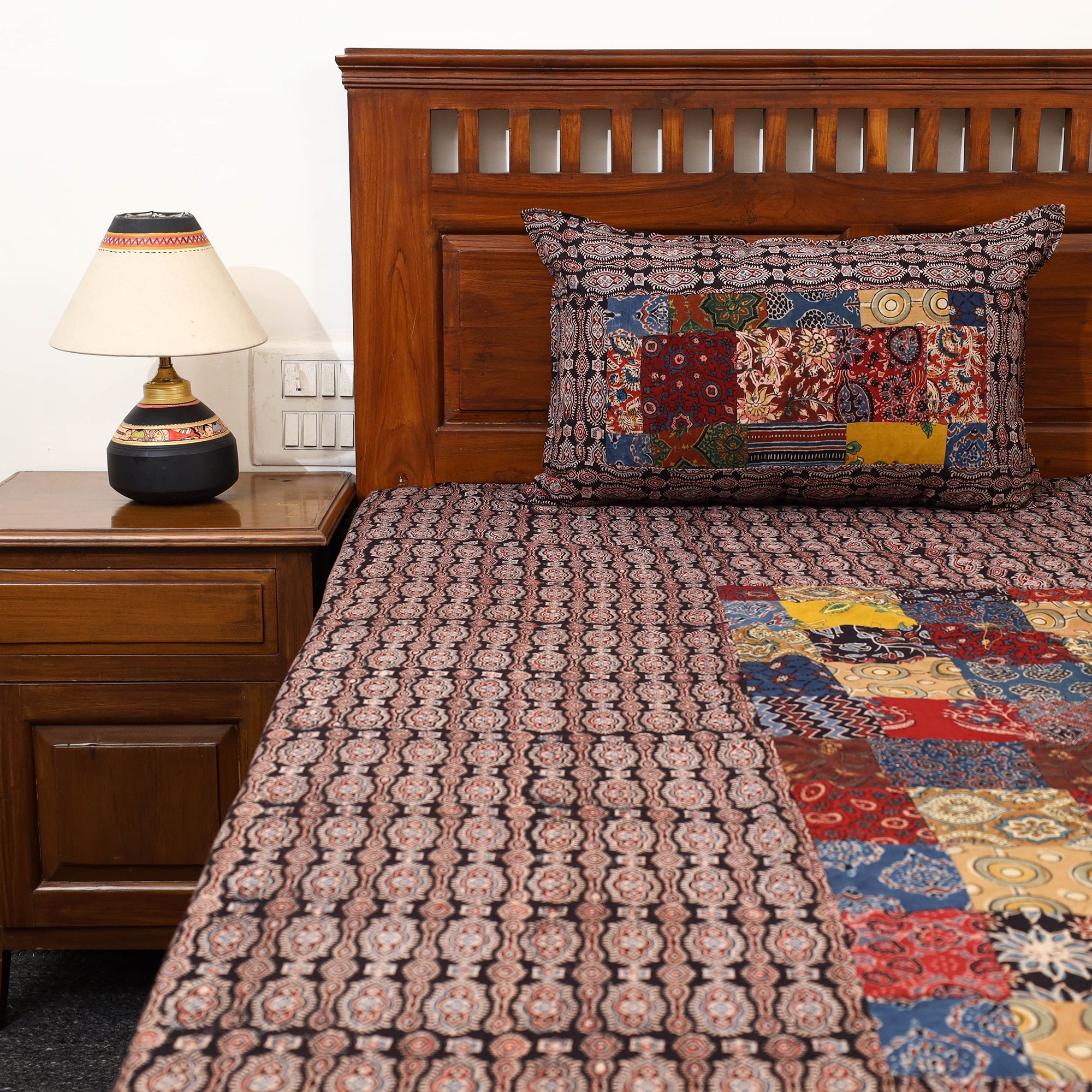 NOORI BAZAR Brown - Patchwork Block Print Ajrakh Cotton Double Bed Sheet Set 07 - view 3