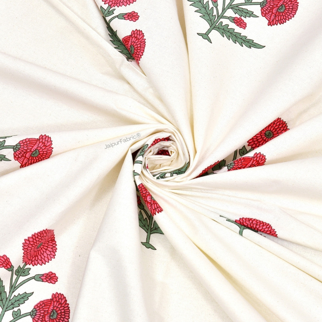 JaipurFabric® Ocean Enclave Handblock Red Flowers and Green Leaves Curtains - view 4