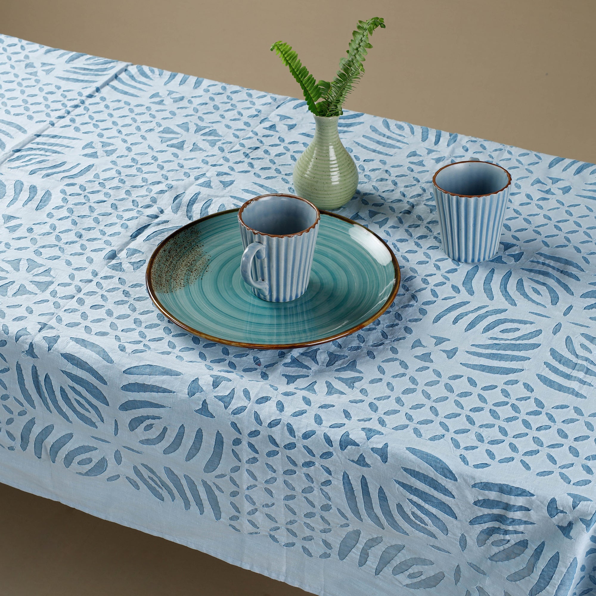 SHADES OF MARUDHARA Blue - Applique Cutwork Cotton Table Cover - 4 Seater - view 3