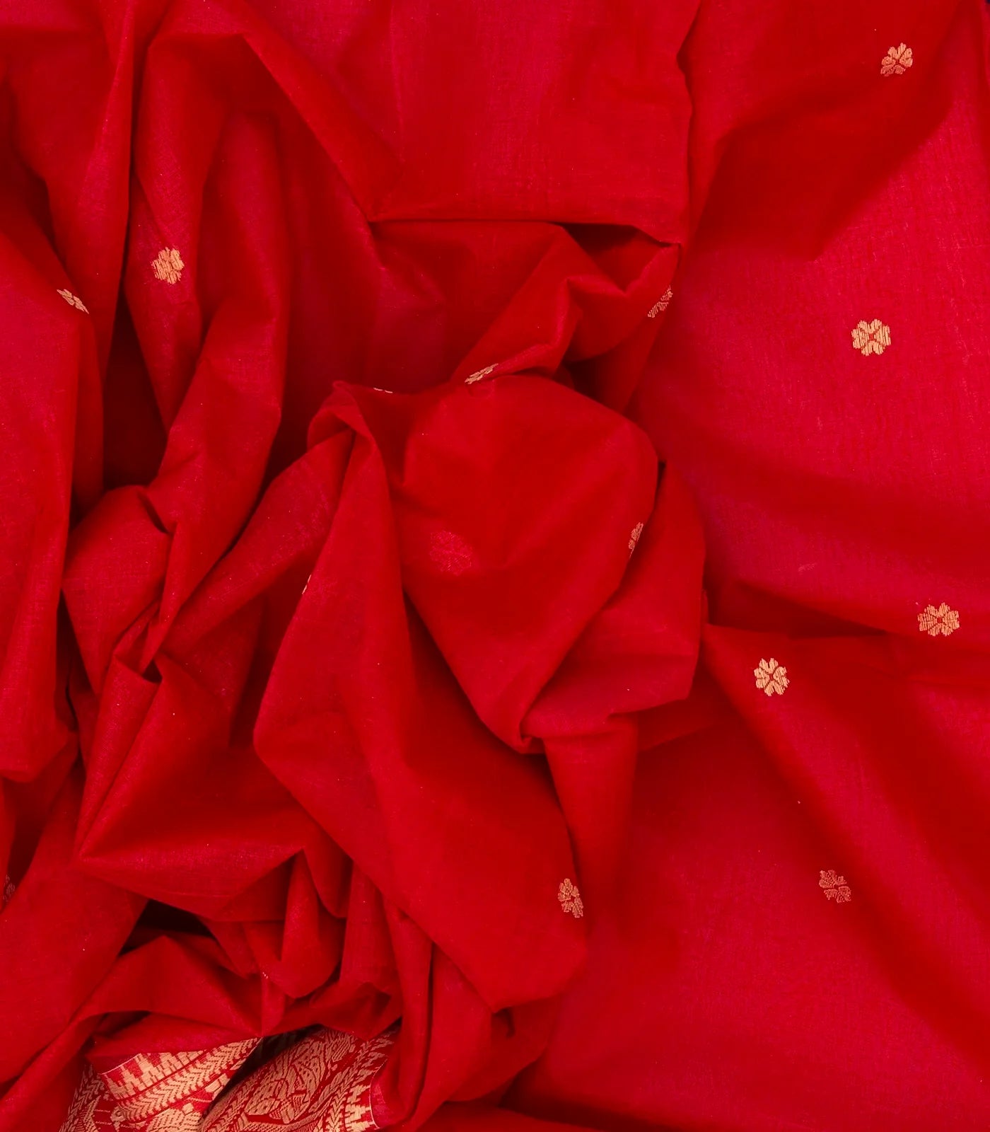 RmKV Red Bengal Cotton Saree With Kamalam Motifs - view 3