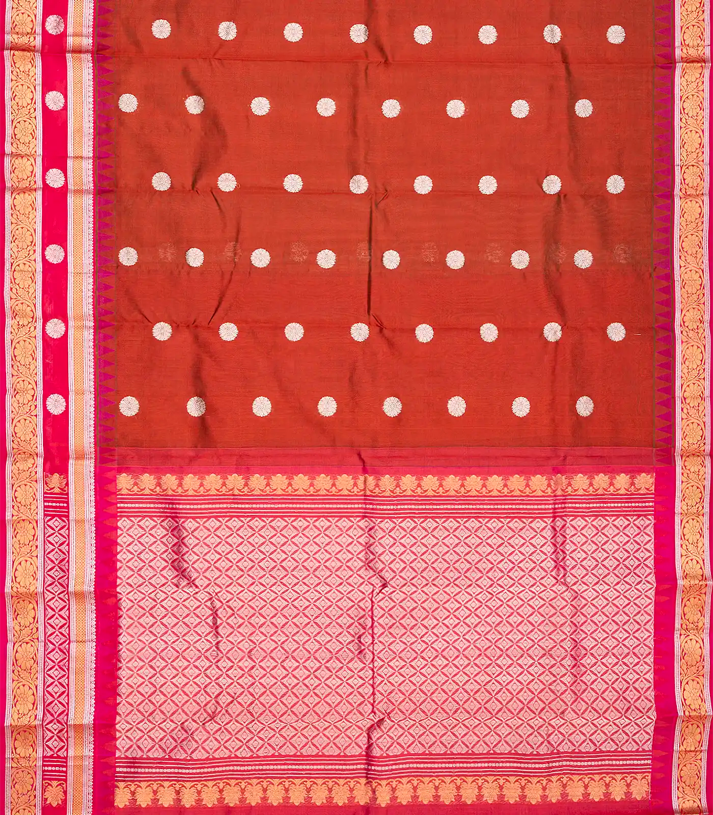 RmKV Rust Handloom Chirala Silk Cotton With Pink Border-Rust - view 2