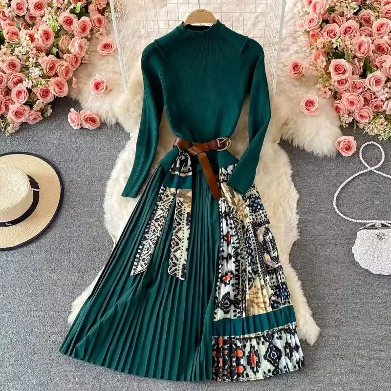 Alamode By Akanksha Bianca Pleated Woolen Dress with Belt