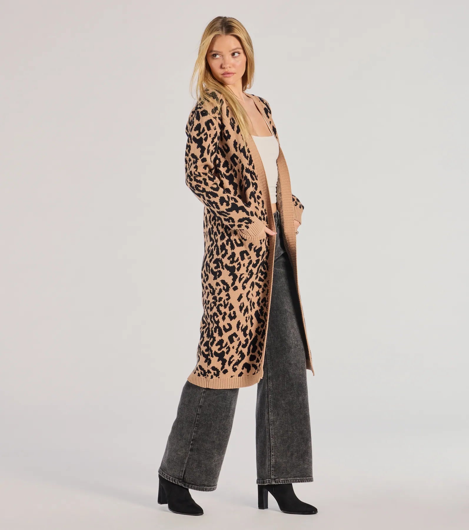 Windsor Fierce Vibes Leopard Print Long Sleeve Knit Duster - view 4