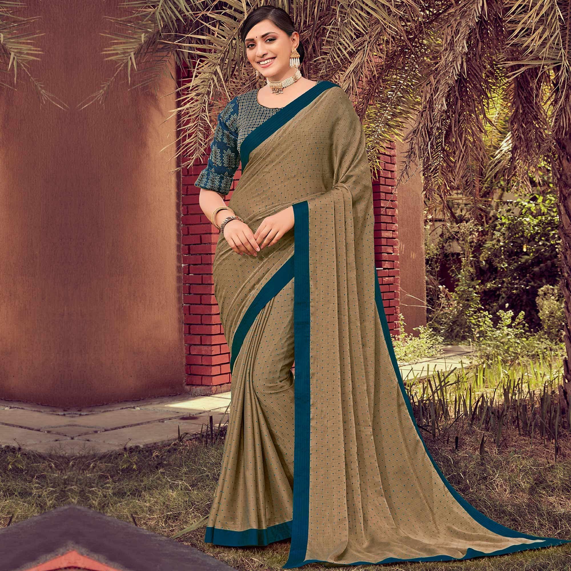 Peachmode Chiku Festive Wear Solid Chiffon Saree With Border
