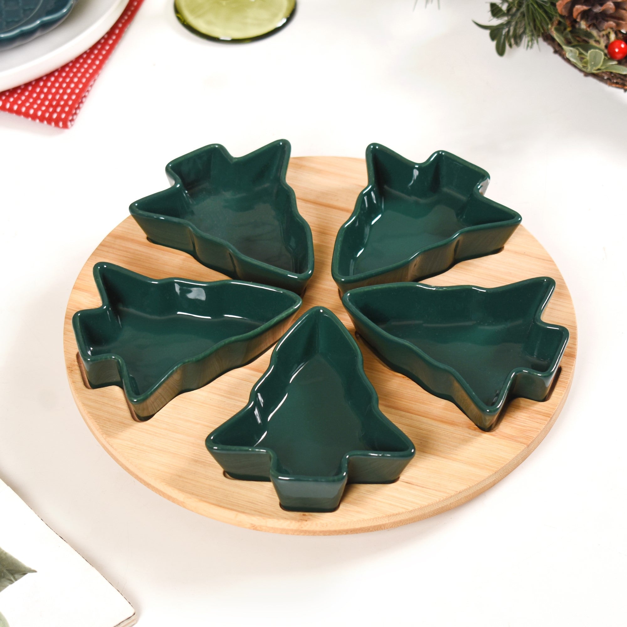 Nestasia Set Of 5 Tree Snack Bowls With Wooden Rotating Tray 100ml
