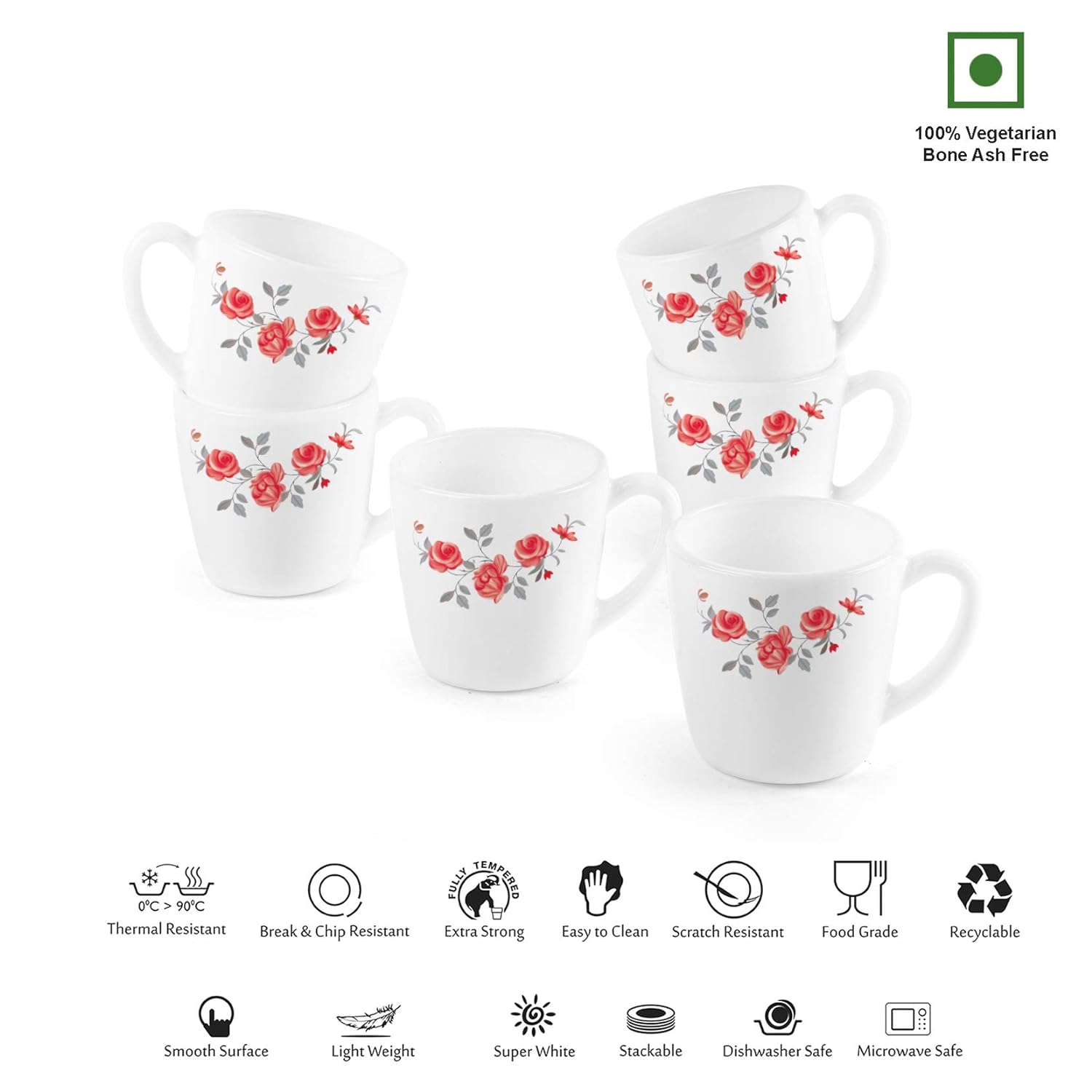 Cello Imperial Red Rose Fantasy Ricca Mugs, 6 Pieces - view 6