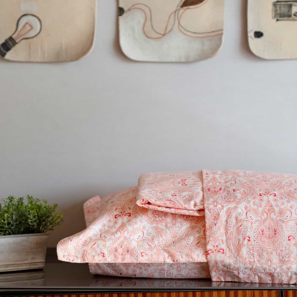 Urban Space -Home Furnishing Store Fitted King Size Cotton Bedsheet - Paisley- Peach - view 5