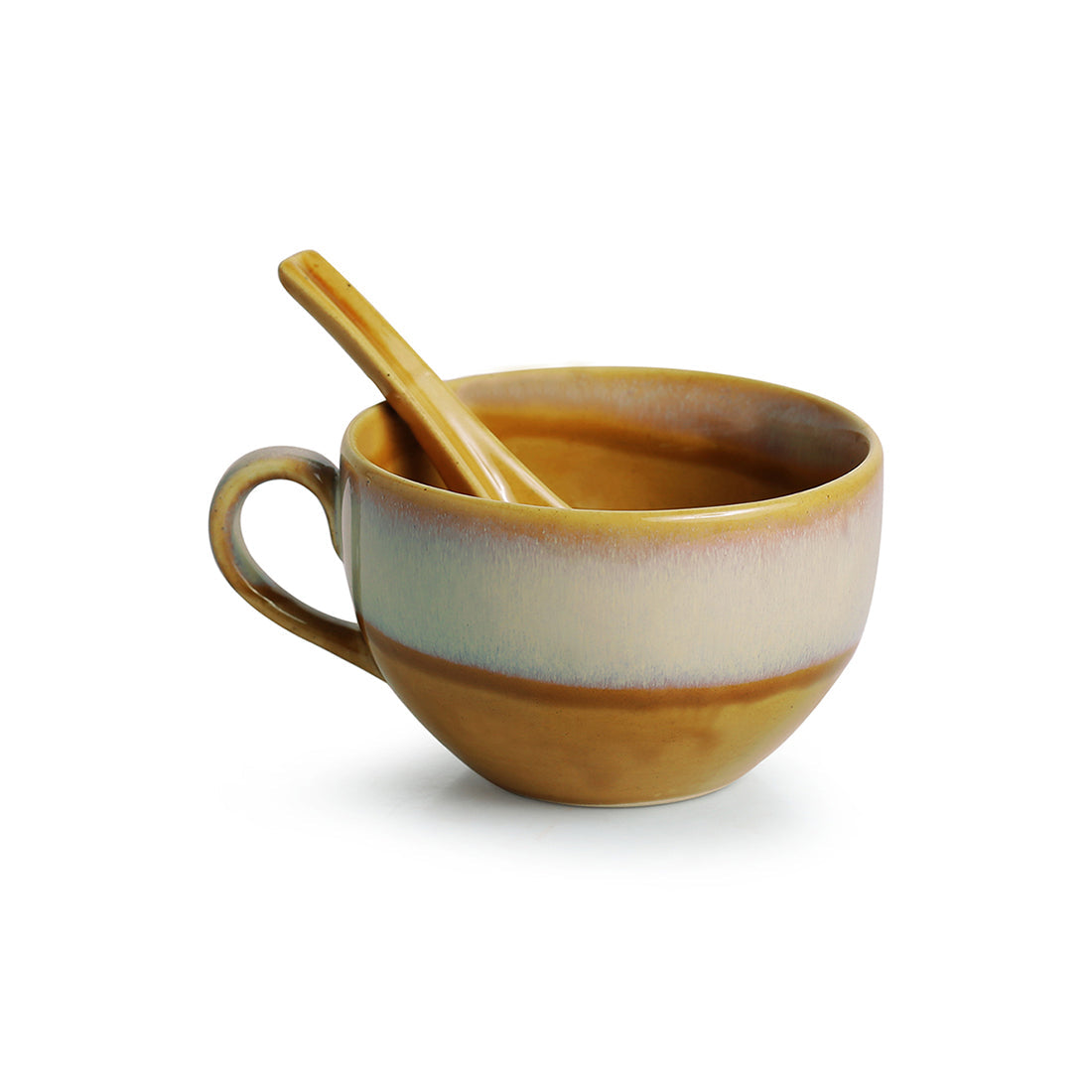 EXCLUSIVELANE 'The Eclipsed Two' Soup Bowls With Spoons Dual Glazed Studio Pottery In Ceramic (Set Of 2) - view 3