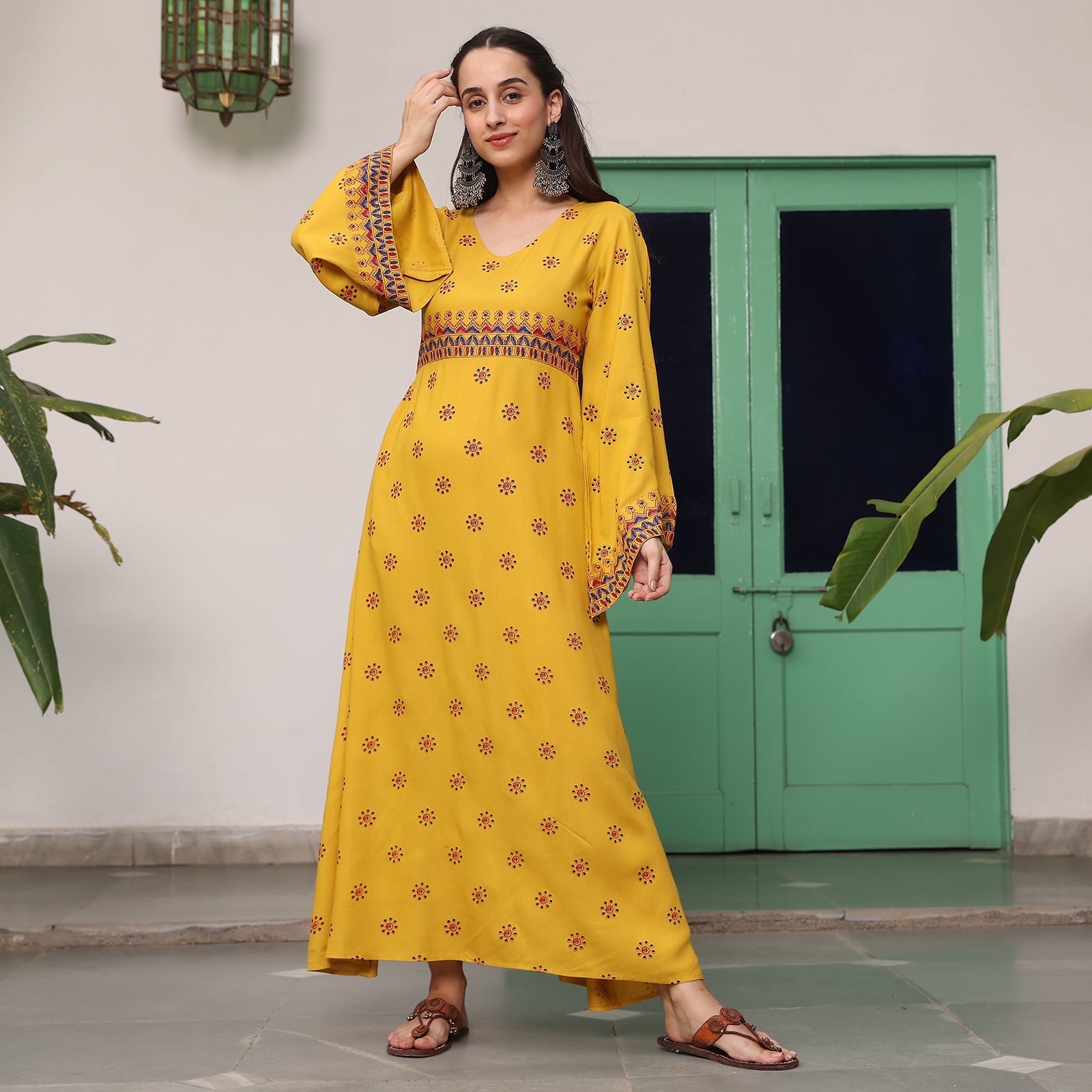 BlackTree Yellow Maxi Dress with Flared Sleeves - view 7