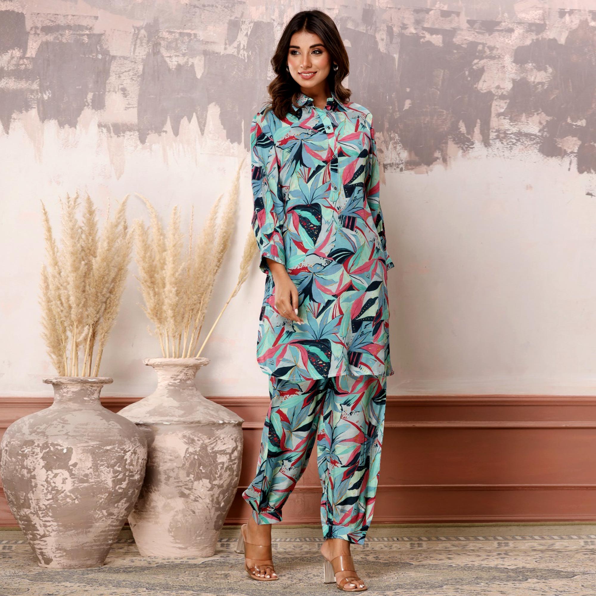 Peachmode Multicolor Floral Printed Muslin Co Ord Set - view 2