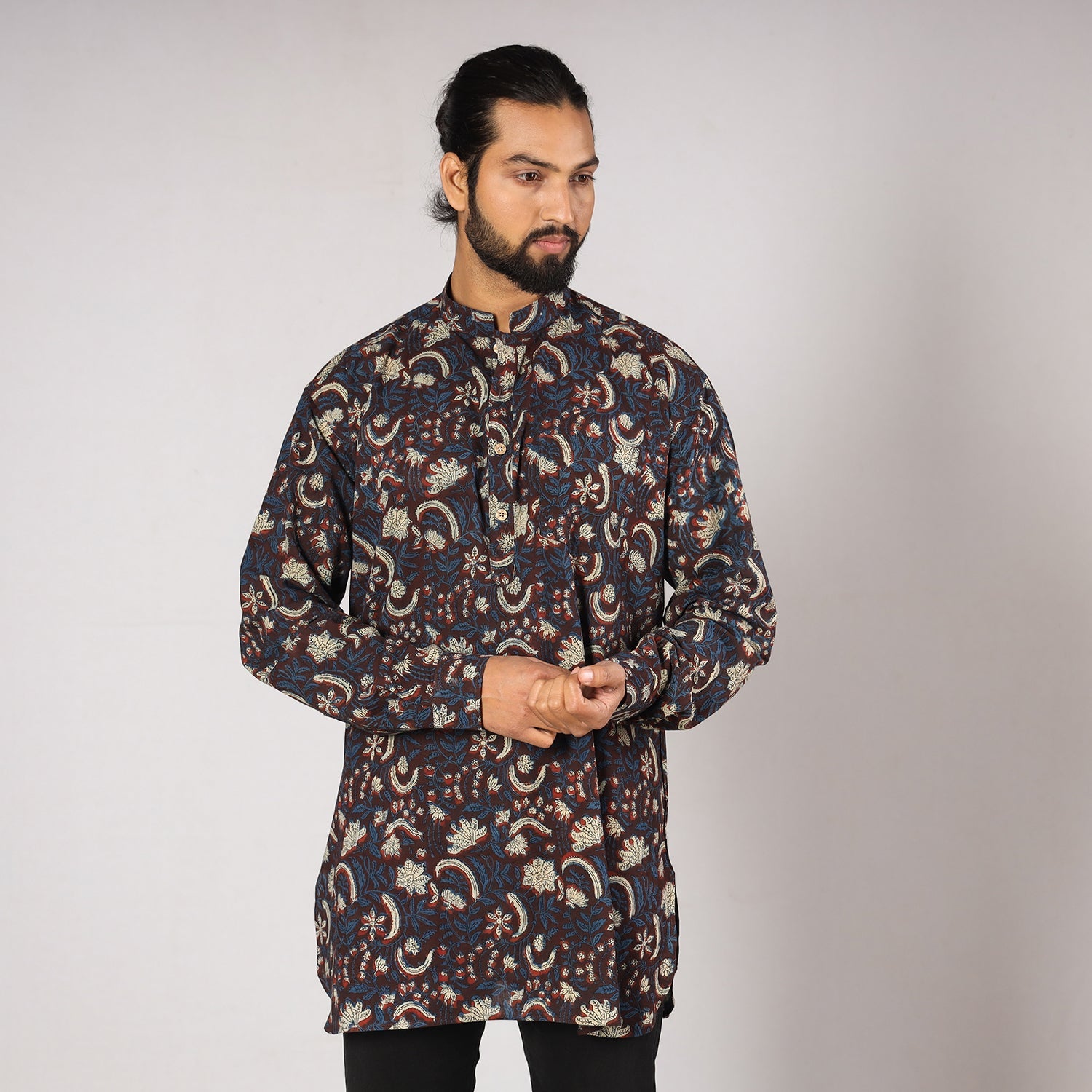 ITOKRI CASUALS Blue - Bagru Block Printing Cotton Men Short Kurta - view 4