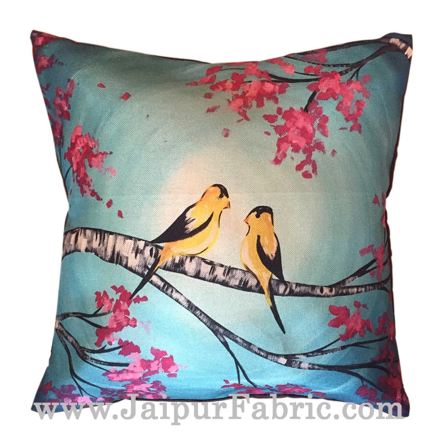 JaipurFabric® Jute Cushion Cover Digital Love Birds