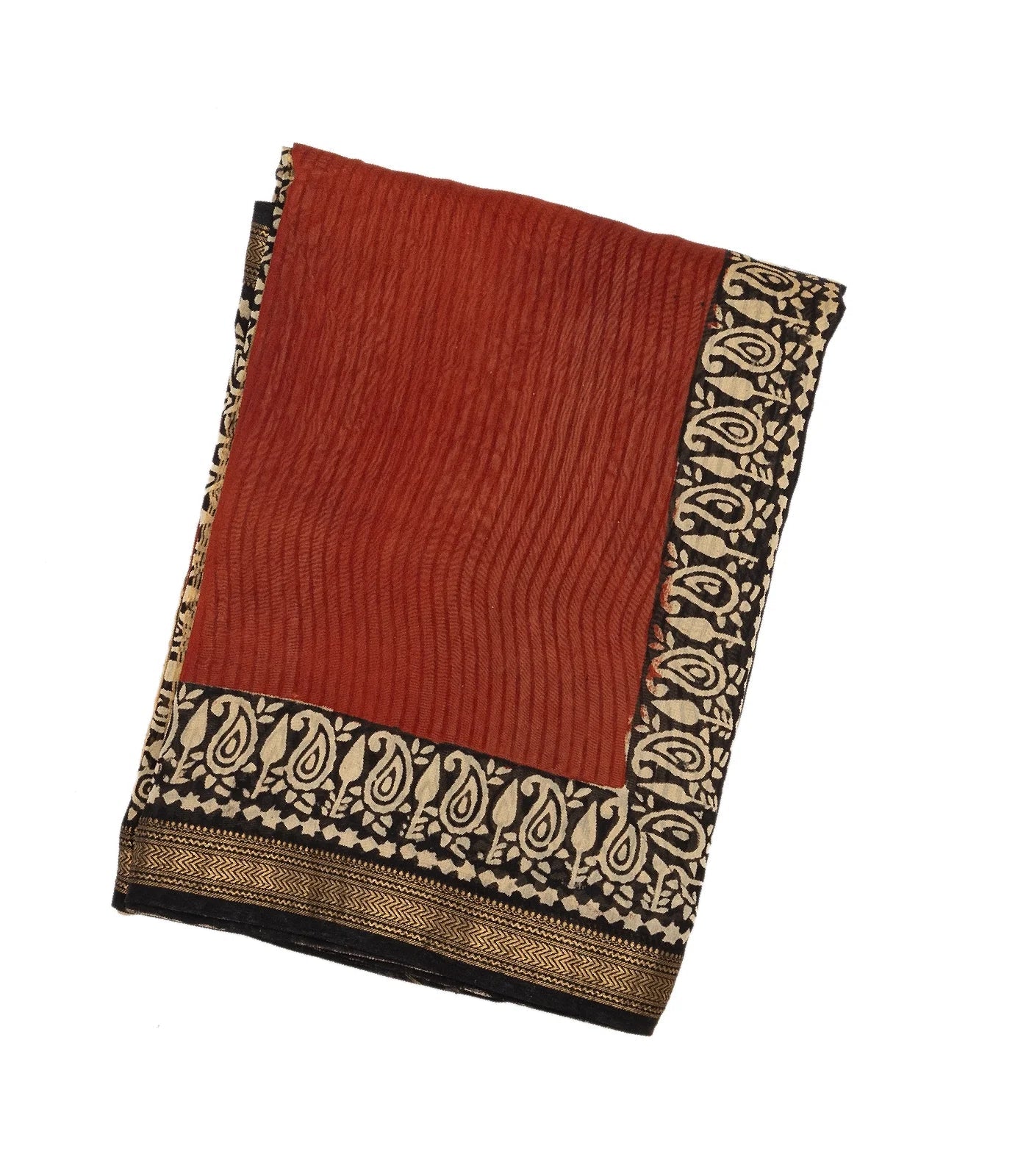 RmKV Rust Handloom Chanderi Cotton Saree With Printed Floral Motifs