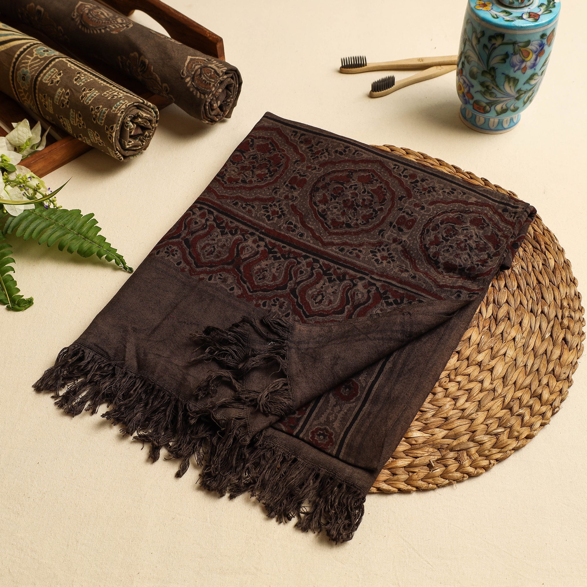 KACHCHH JI CHHAAP Brown - Block Print Cotton Ajrakh Handloom Towel