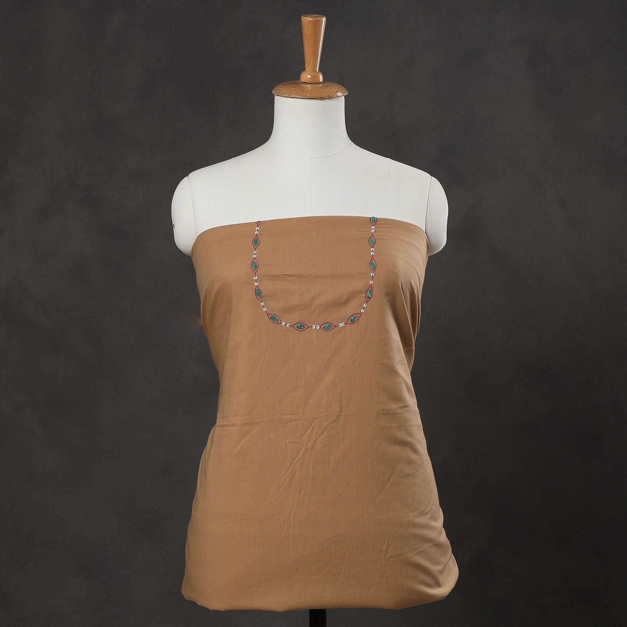 NOORI BAZAR Brown - Hand Embroidery Plain Cotton Kurta Material - 3 Meter