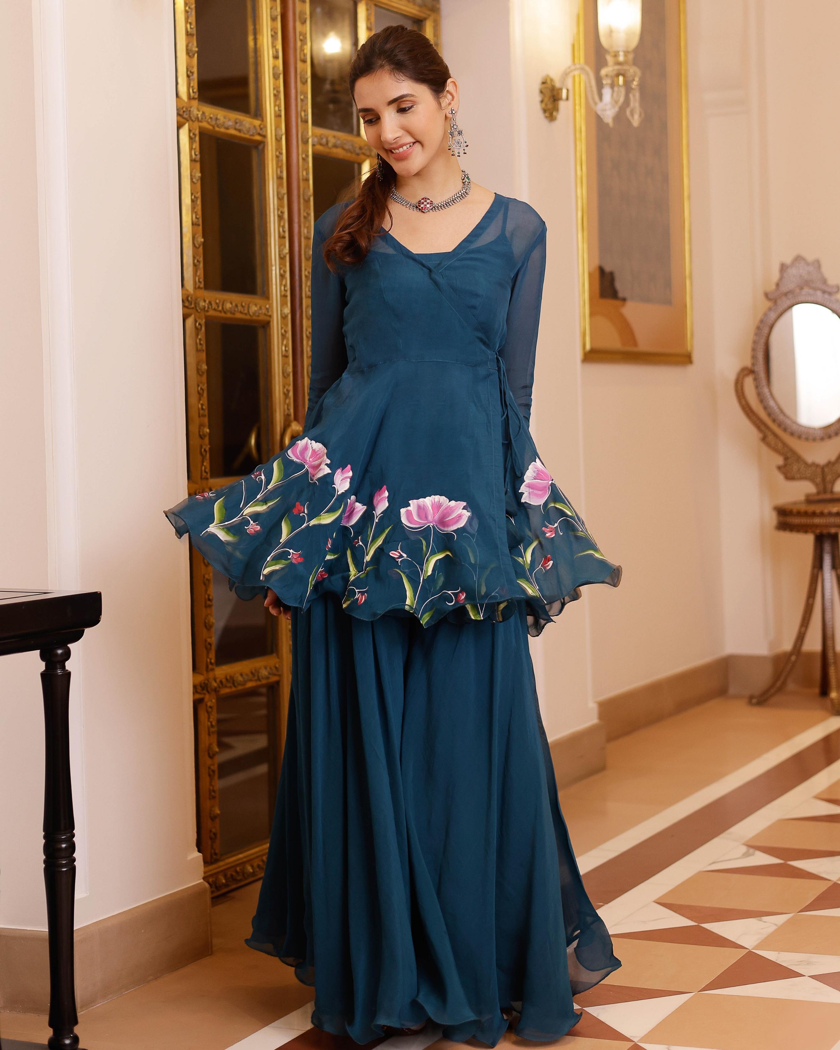 Aachho Kaasni Handpainted Organza Sharara Set - view 3
