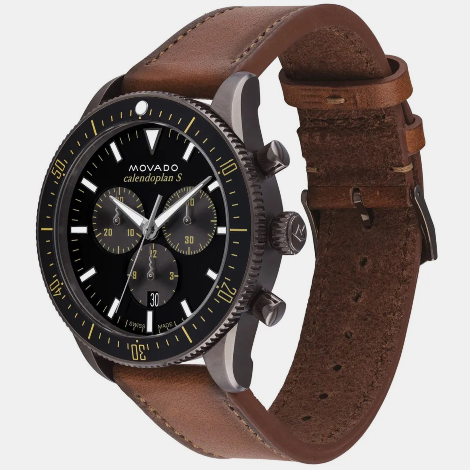 Movado Heritage Men Quartz Black Dial Chronograph Leather Watch 3650123 - view 2