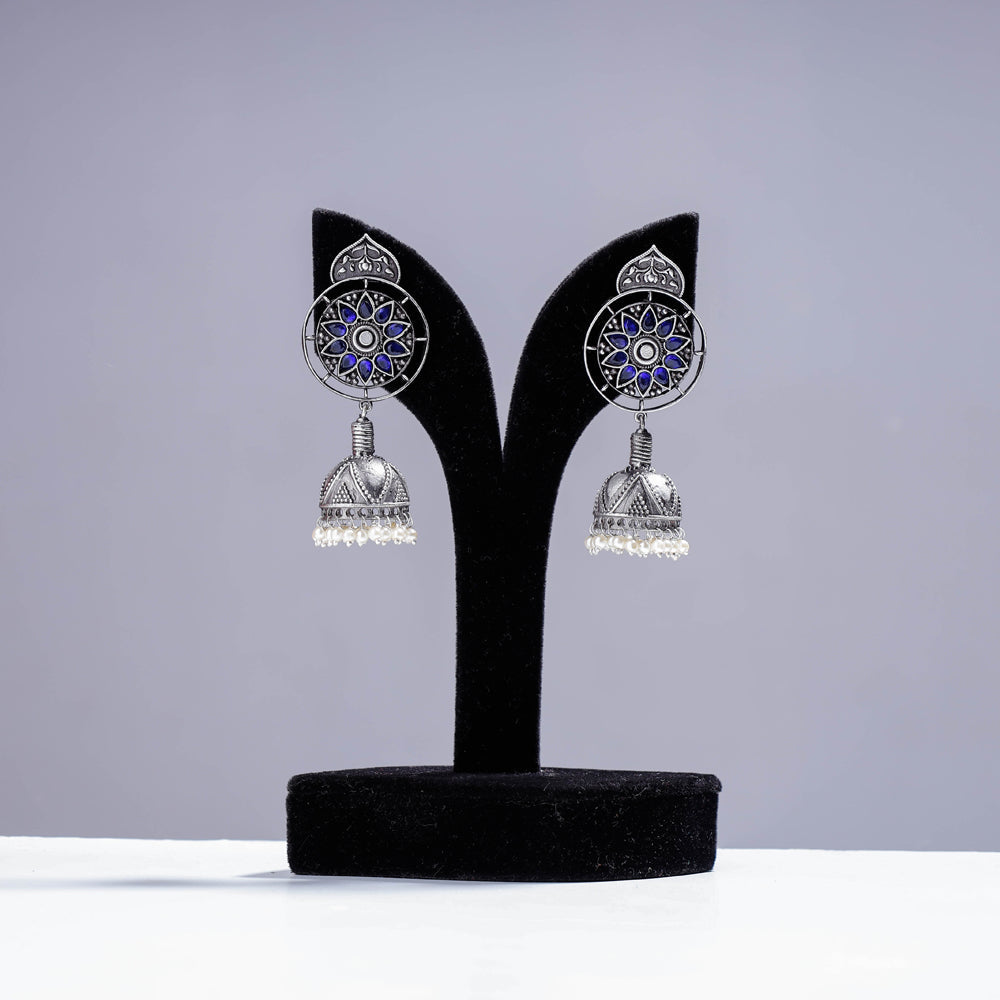 WHITE RIVER STORIES Antique Silver Finish Oxidised Brass Base Jhumki Earrings