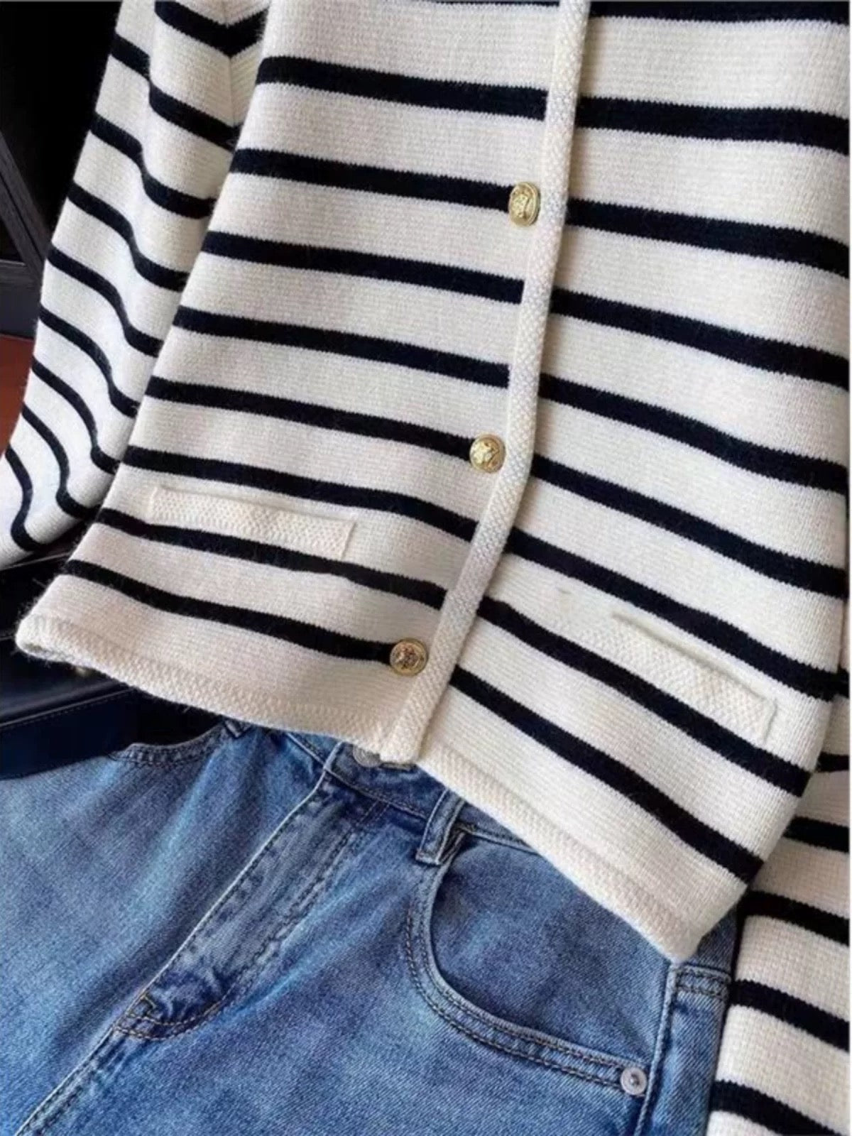 Alamode By Akanksha Marietta Striped Woolen Cardigan - view 2