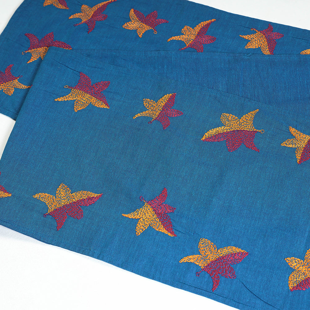 Blue - Chandi Mati Kantha Work Silk Cotton Table Runner - view 3