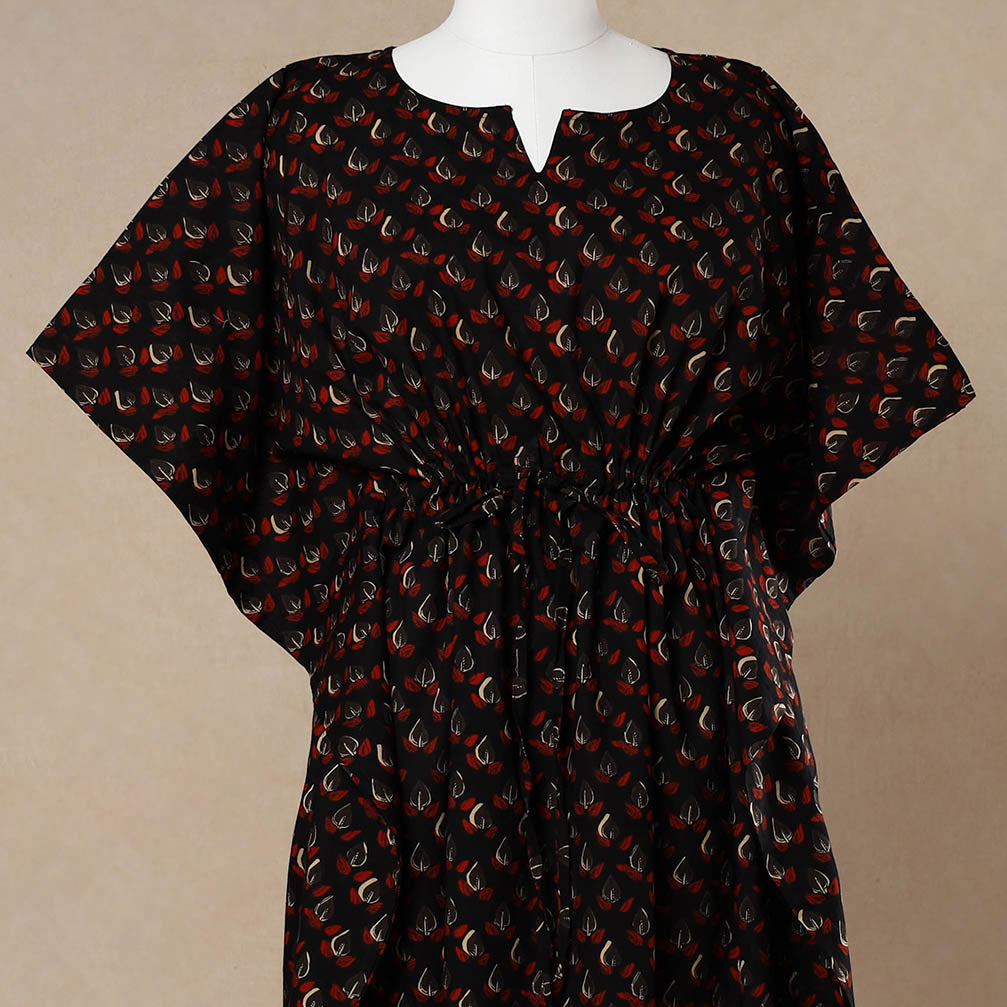 CHUTNEY CRAFT STUDIO Black - Hand Block Printed Cotton Kaftan with Tie-Up Waist (Long) - view 2