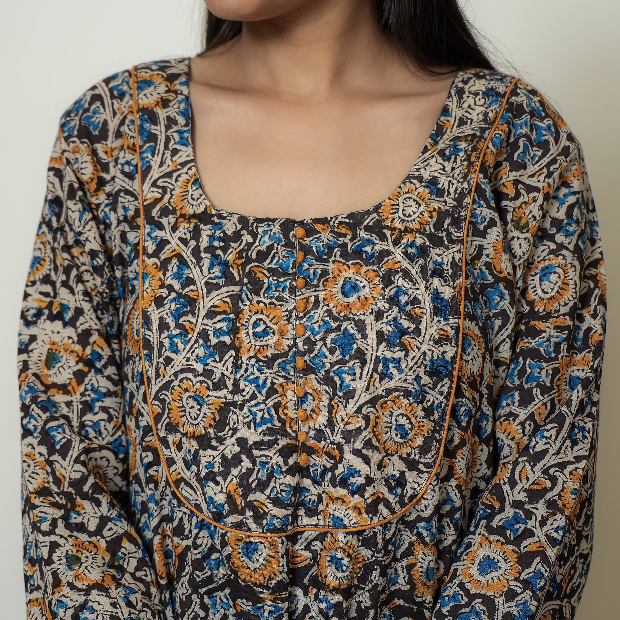 ITOKRI CASUALS Black - Hand Block Print Cotton A-Line Kalamkari Kurta 18 - view 5