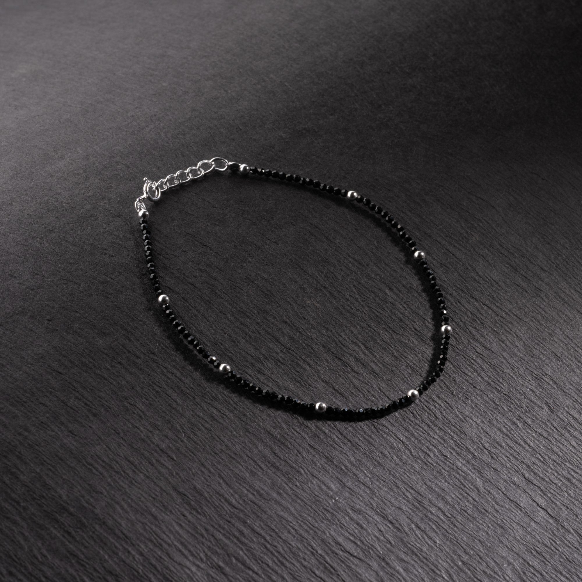 Prinjal Jewellers Silver and Black Beads Anklets for Women