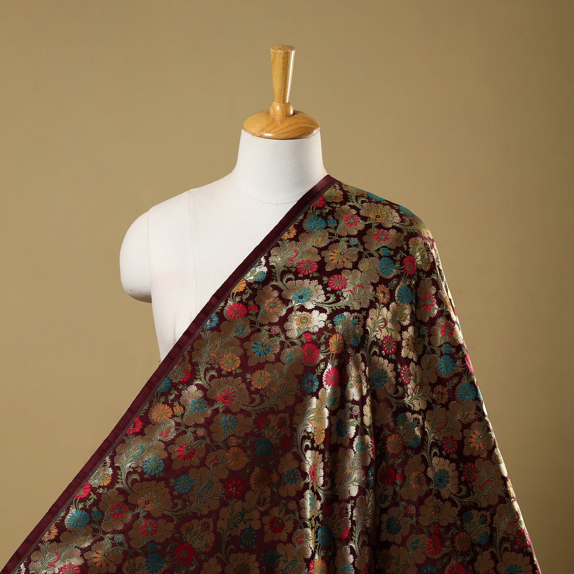 ITOKRI CRAFTS INITIATIVE Brown - Kimkhab Silk Zari Banarasi Brocade Fabric 02