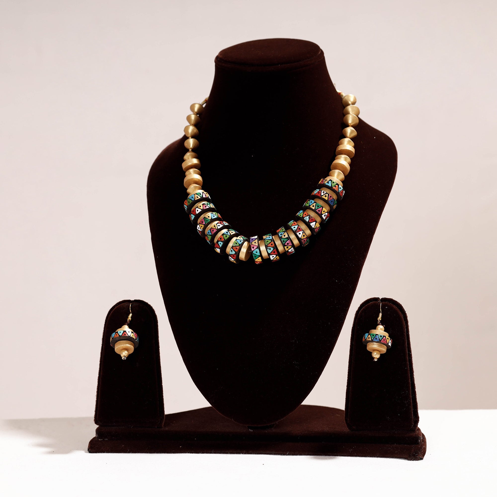 KHUSHBASH - HAPPY LOOM OF EAST Bishnupur Handpainted Terracotta Necklace Set 05