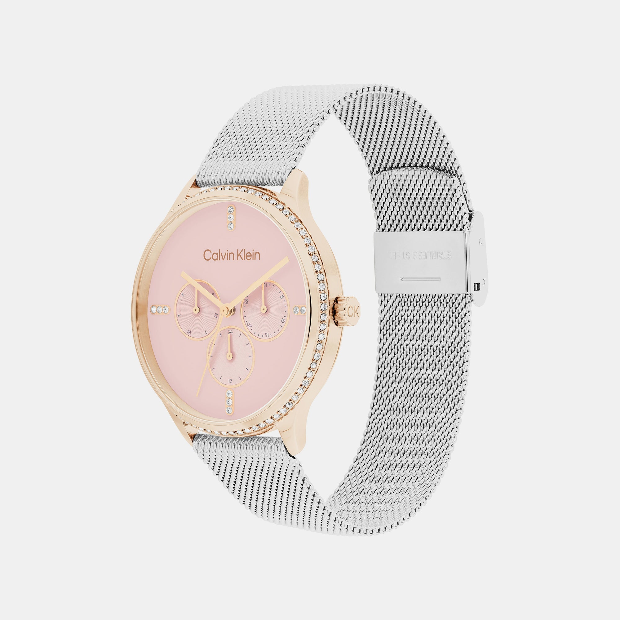 Calvin Klein Ck Dress Women Quartz Pink Dial Chronograph Mesh Watch 25200374 - view 2
