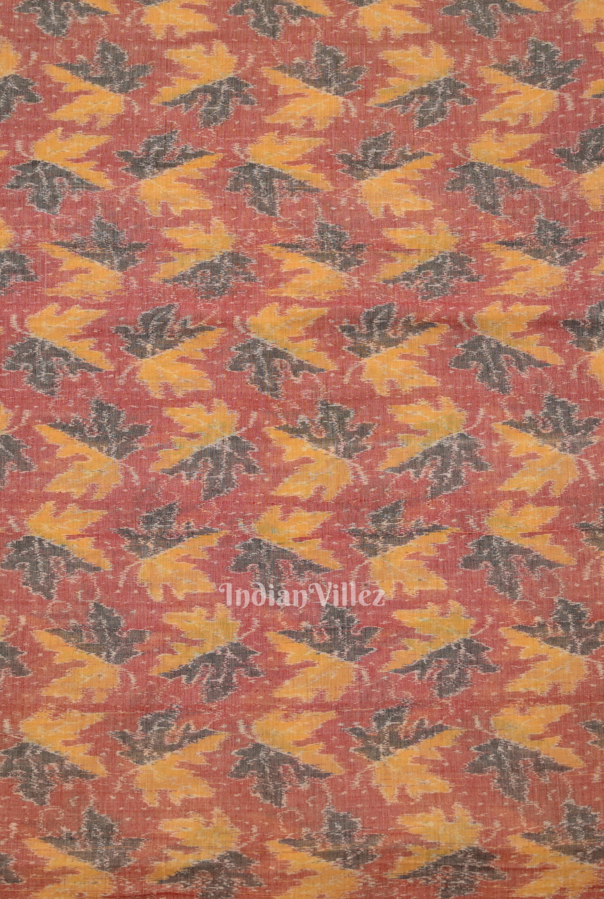 IndianVillèz Peach Red Sambalpuri Ikat Cotton Fabric - view 3