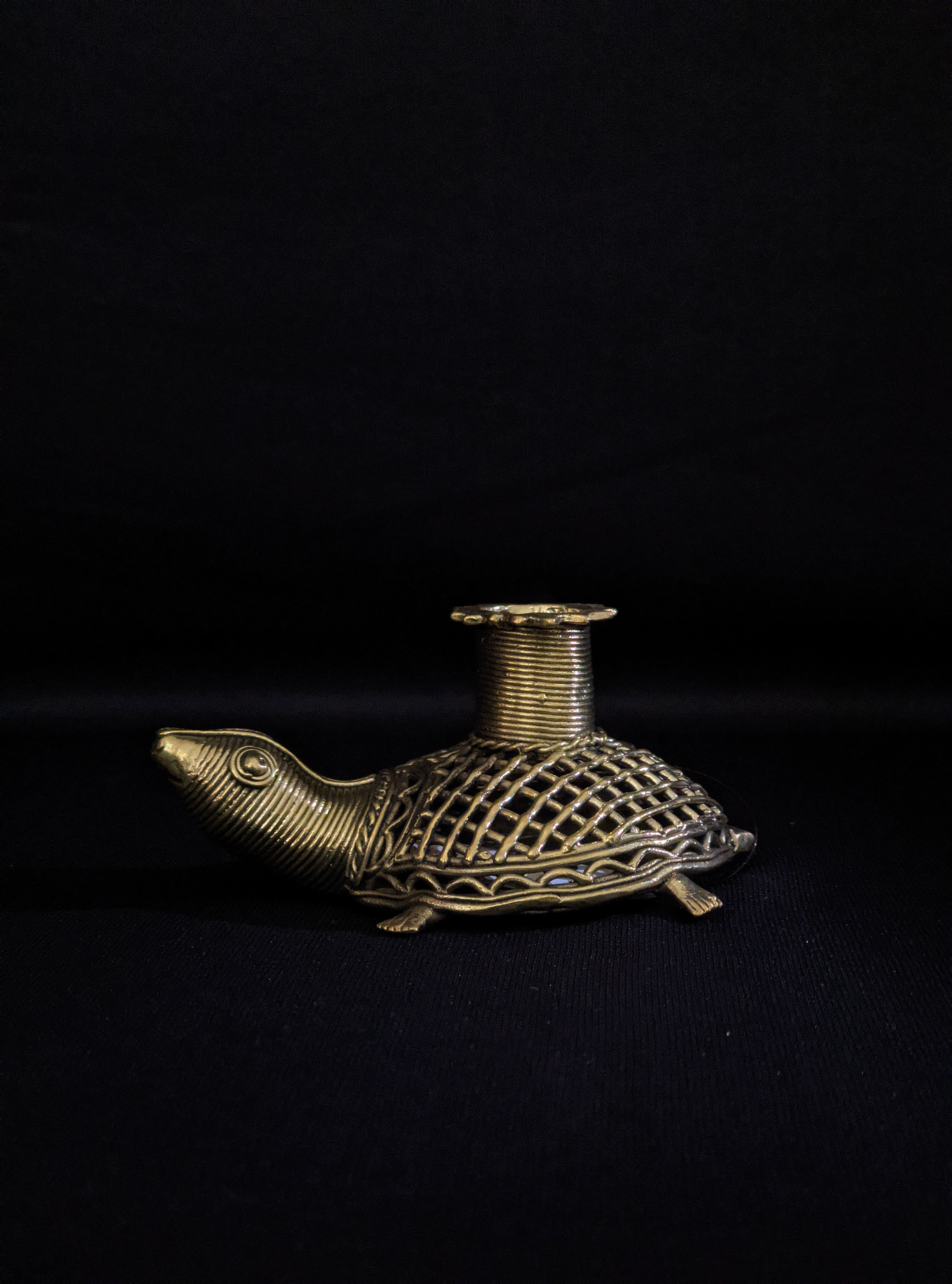 IndianVillèz Dhokra Net Tortoise Candle Stand