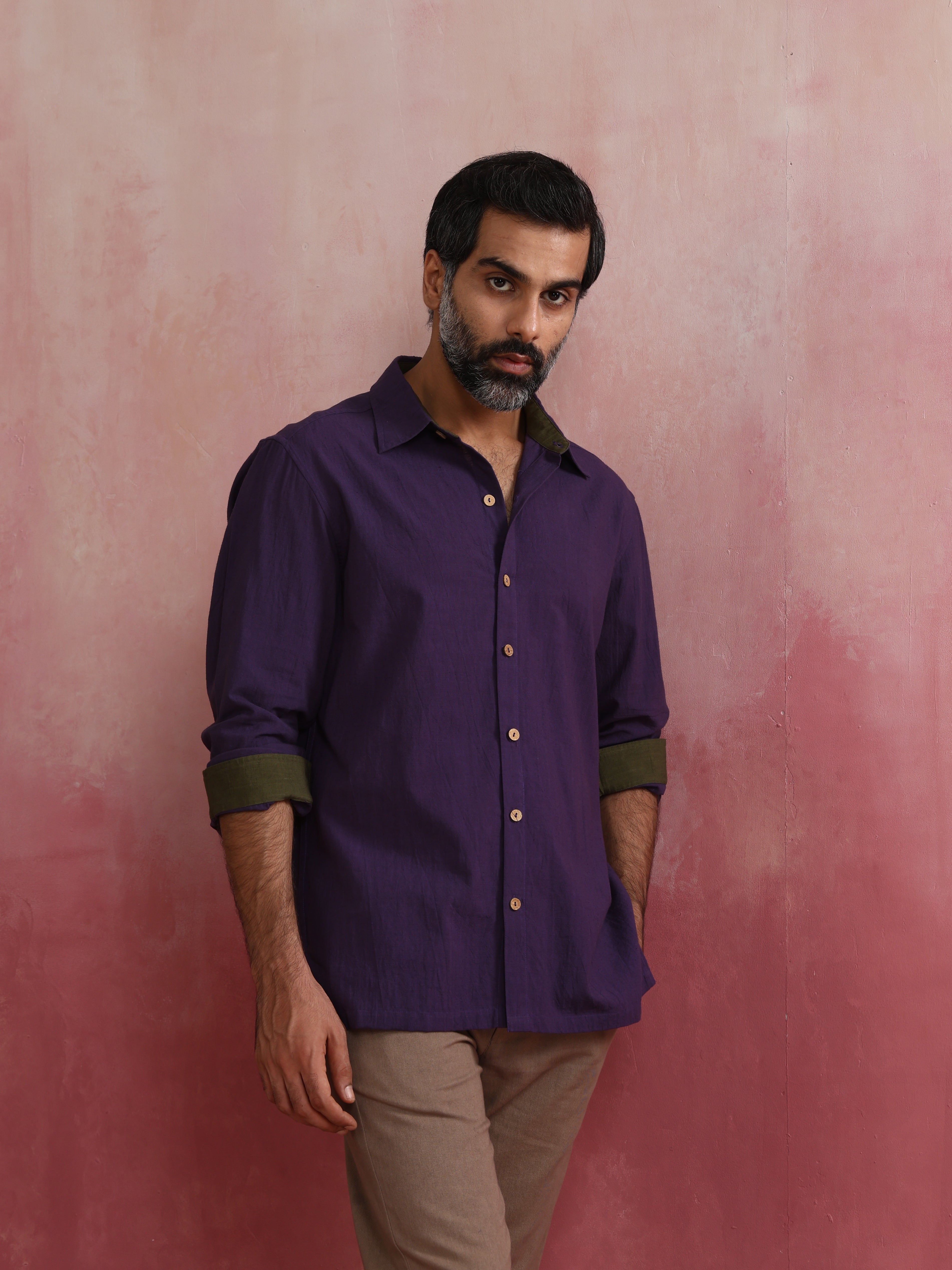 trueBrowns Men's Purple Cotton Shirt - view 4