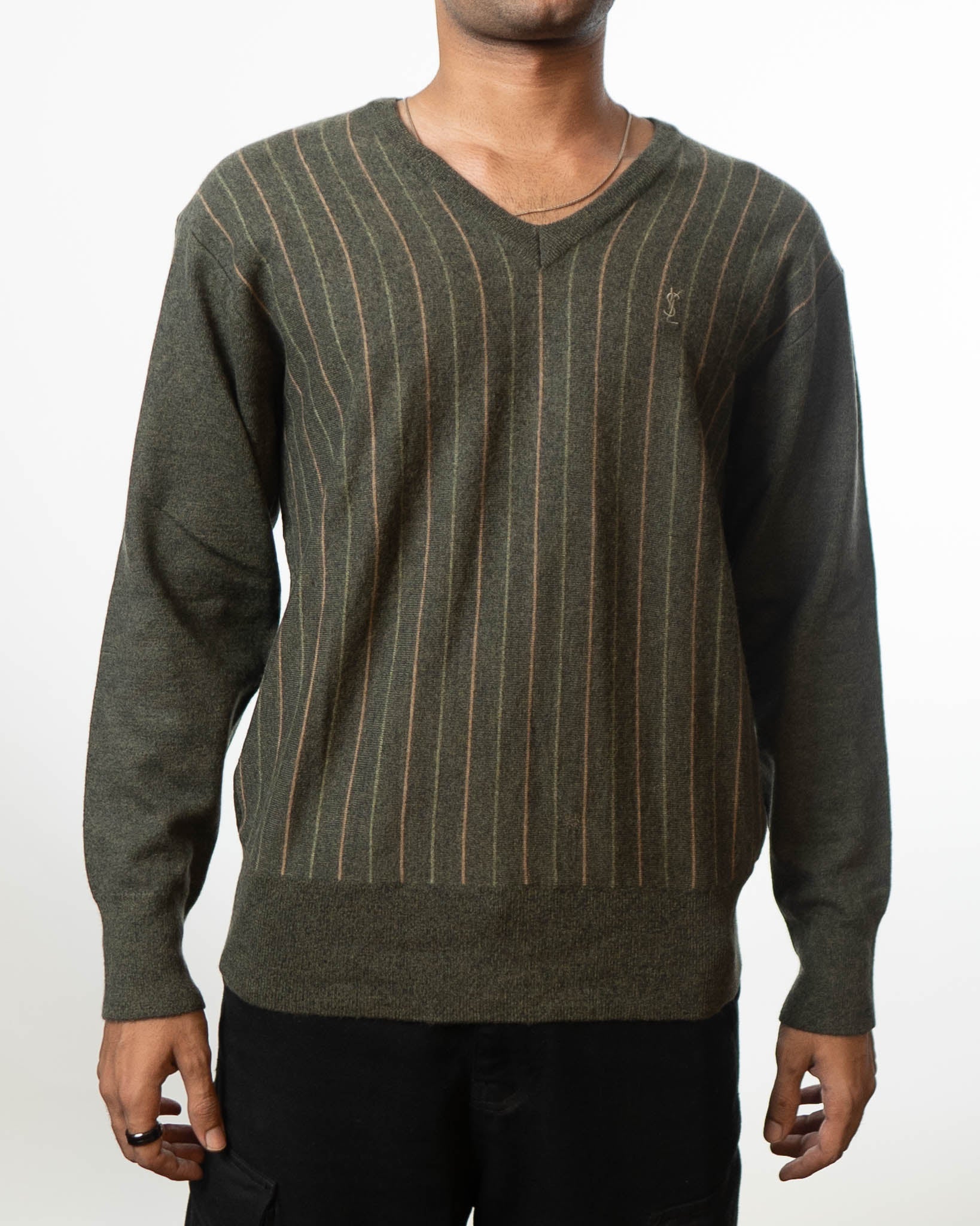 YSL Yves Saint Laurent V-Neck Green Sweater