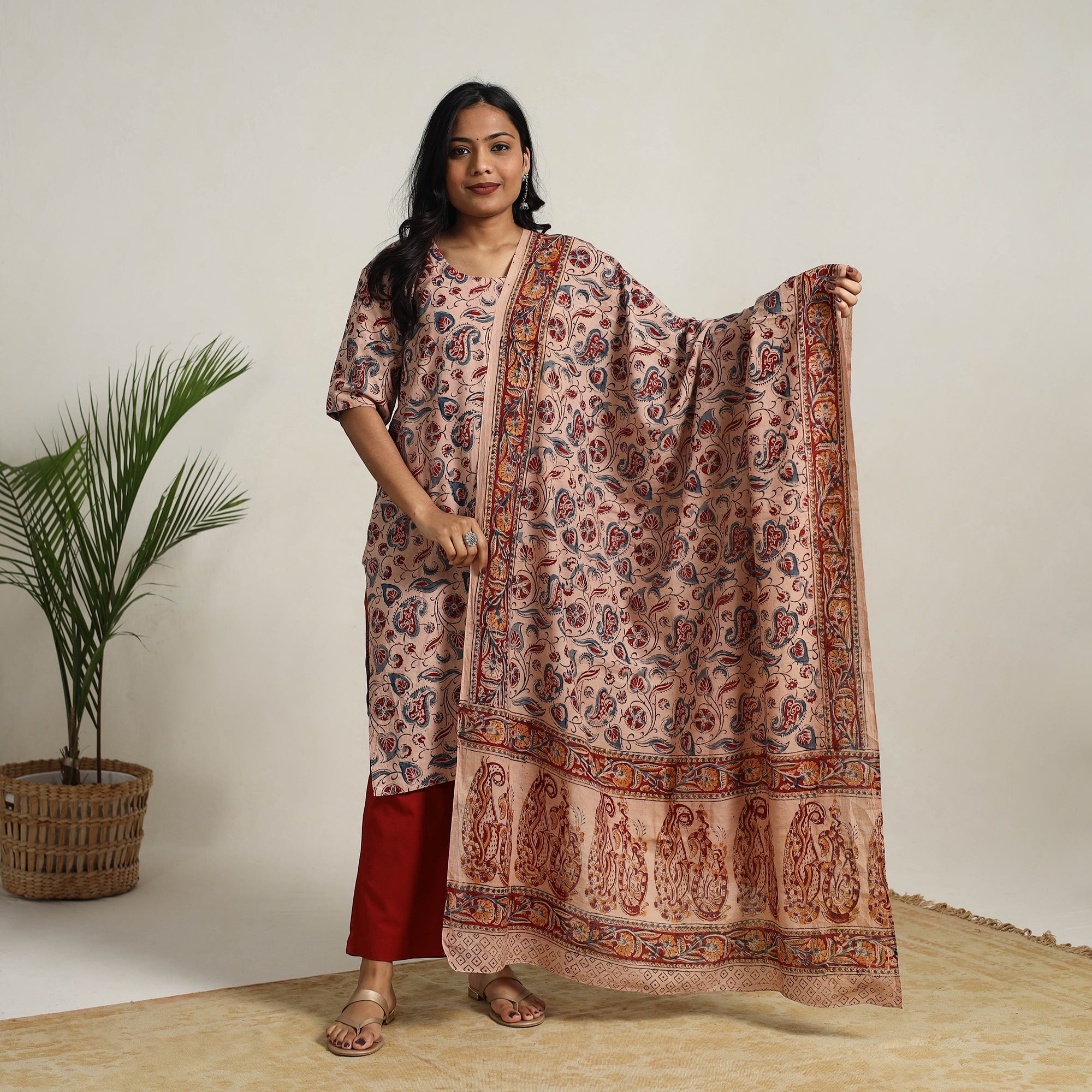 ITOKRI CASUALS Beige - Block Printed Cotton Kalamkari Kurta Set 09 - view 2