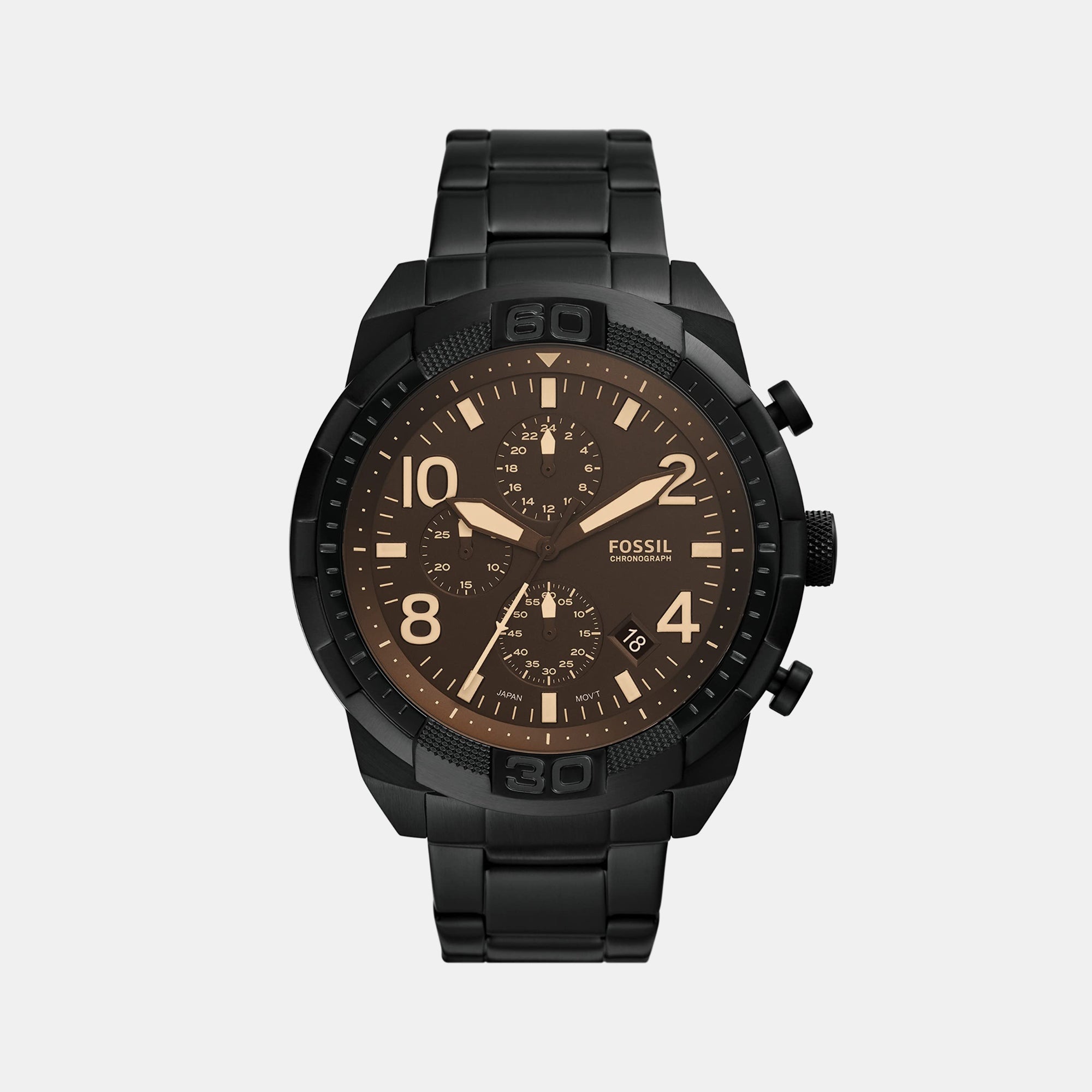 Fossil Bronson Men Quartz Black Dial Chronograph Stainless Steel Watch FS5876