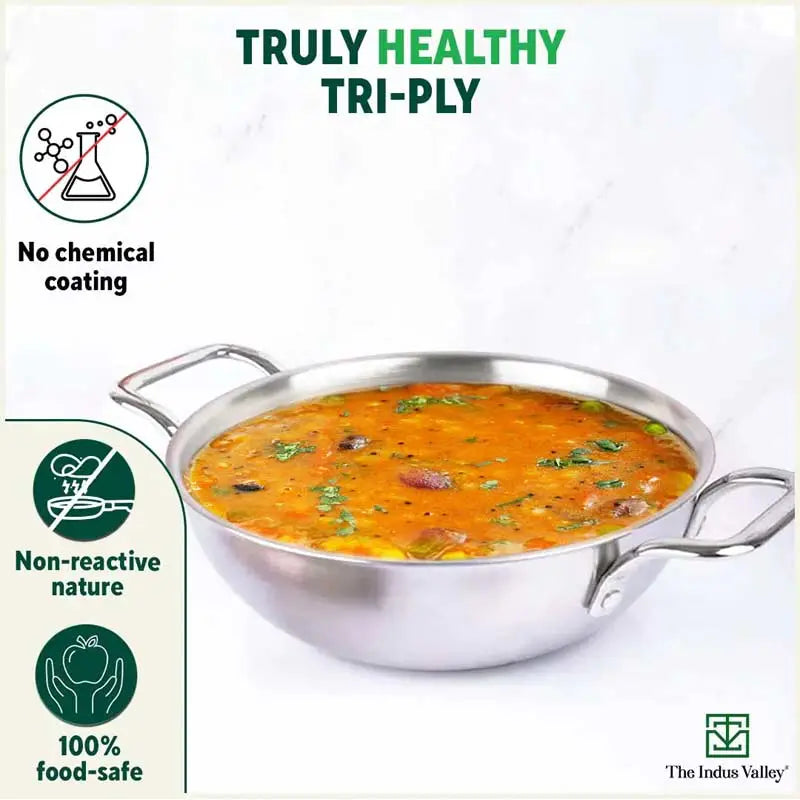 The Indus Valley TurboCuk Tri-ply Stainless Steel Cookware Set: Free ₹600 Wood Chopping Board+ Kadai+ Fry Pan, Premium Quality, 3 Layer Thick Body, 10 - view 4