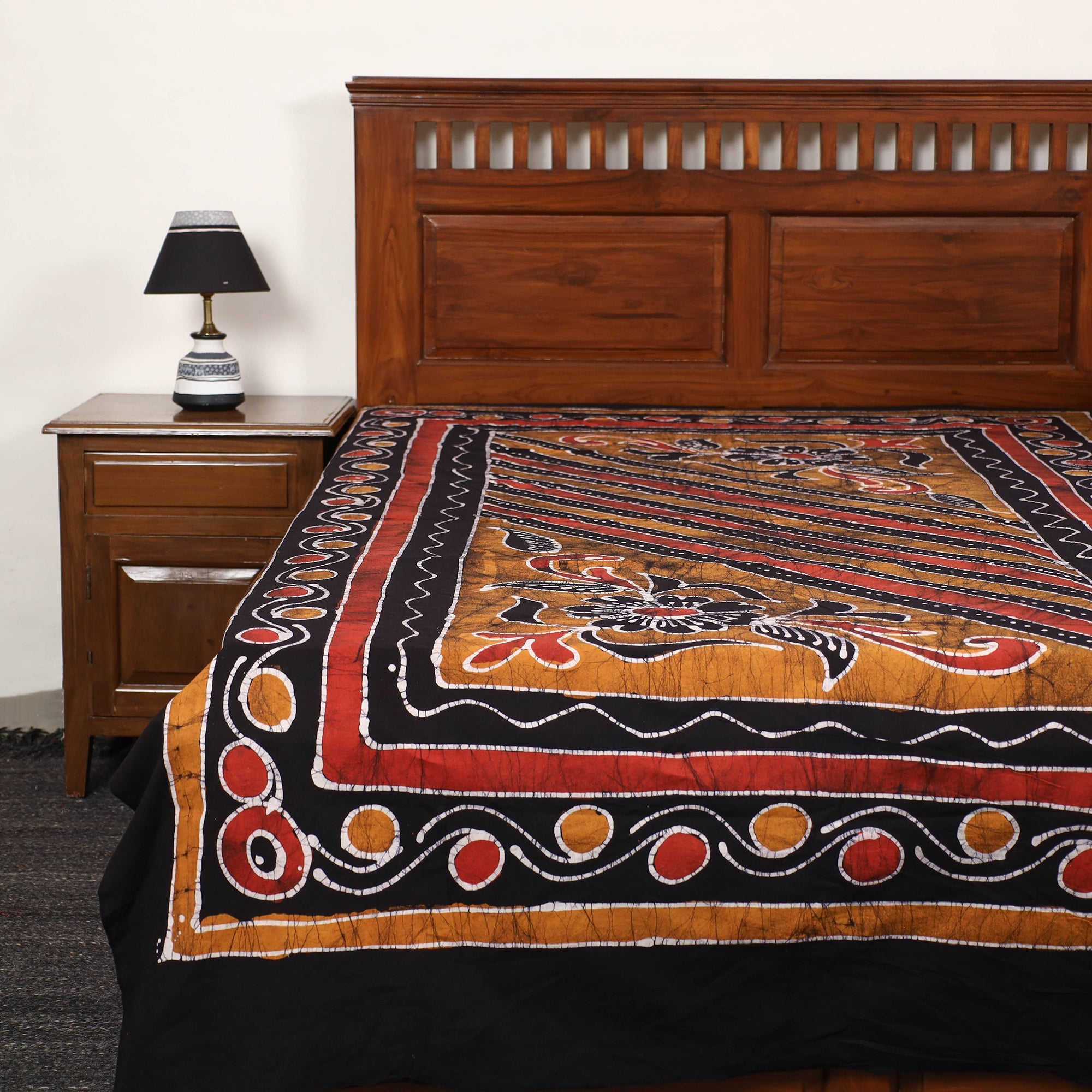 KACHCHH JI CHHAAP Black - Hand Batik Printed Cotton Single Bed Cover (96 x 59 in) 30
