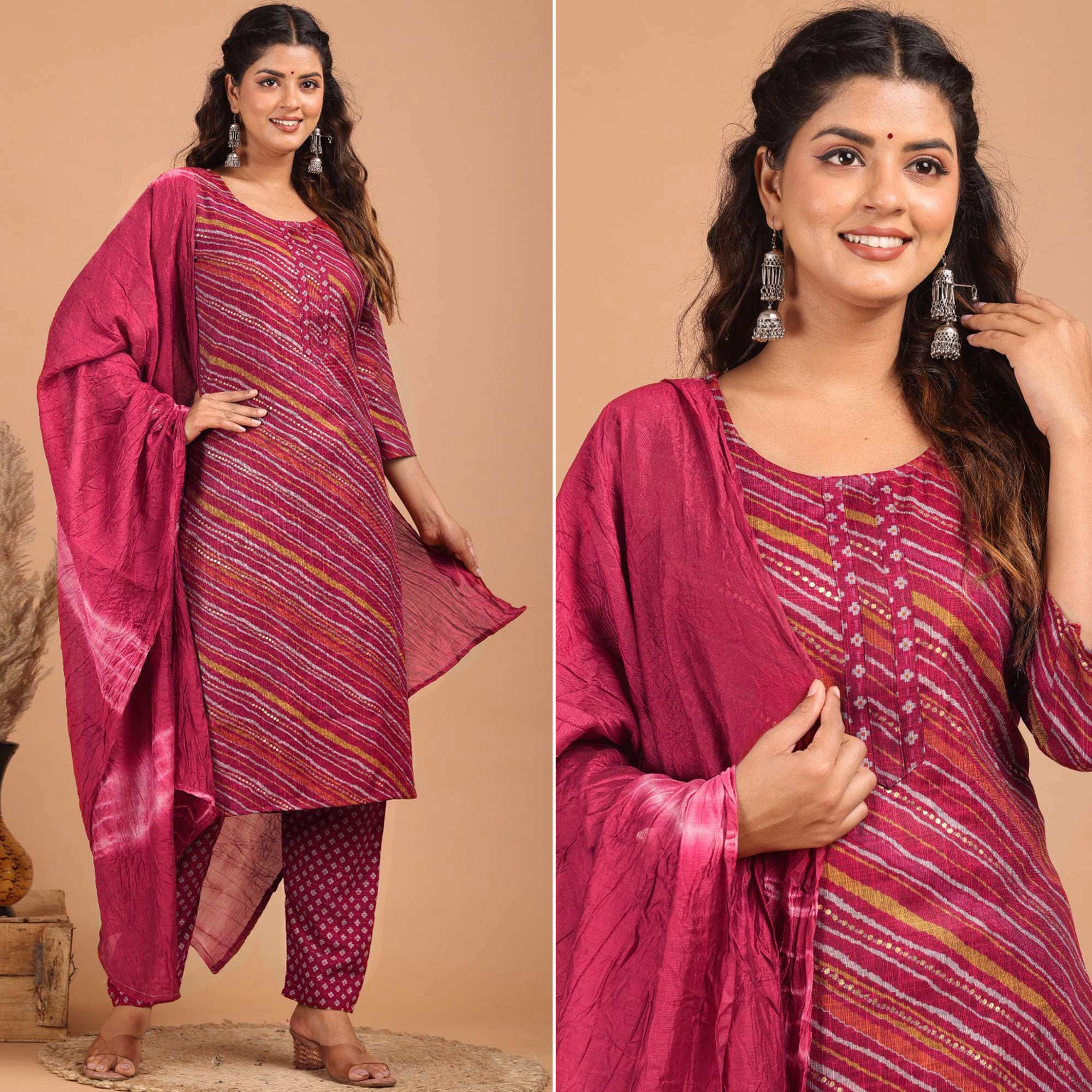 Peachmode Seller Maroon Foil Printed Rayon Suit