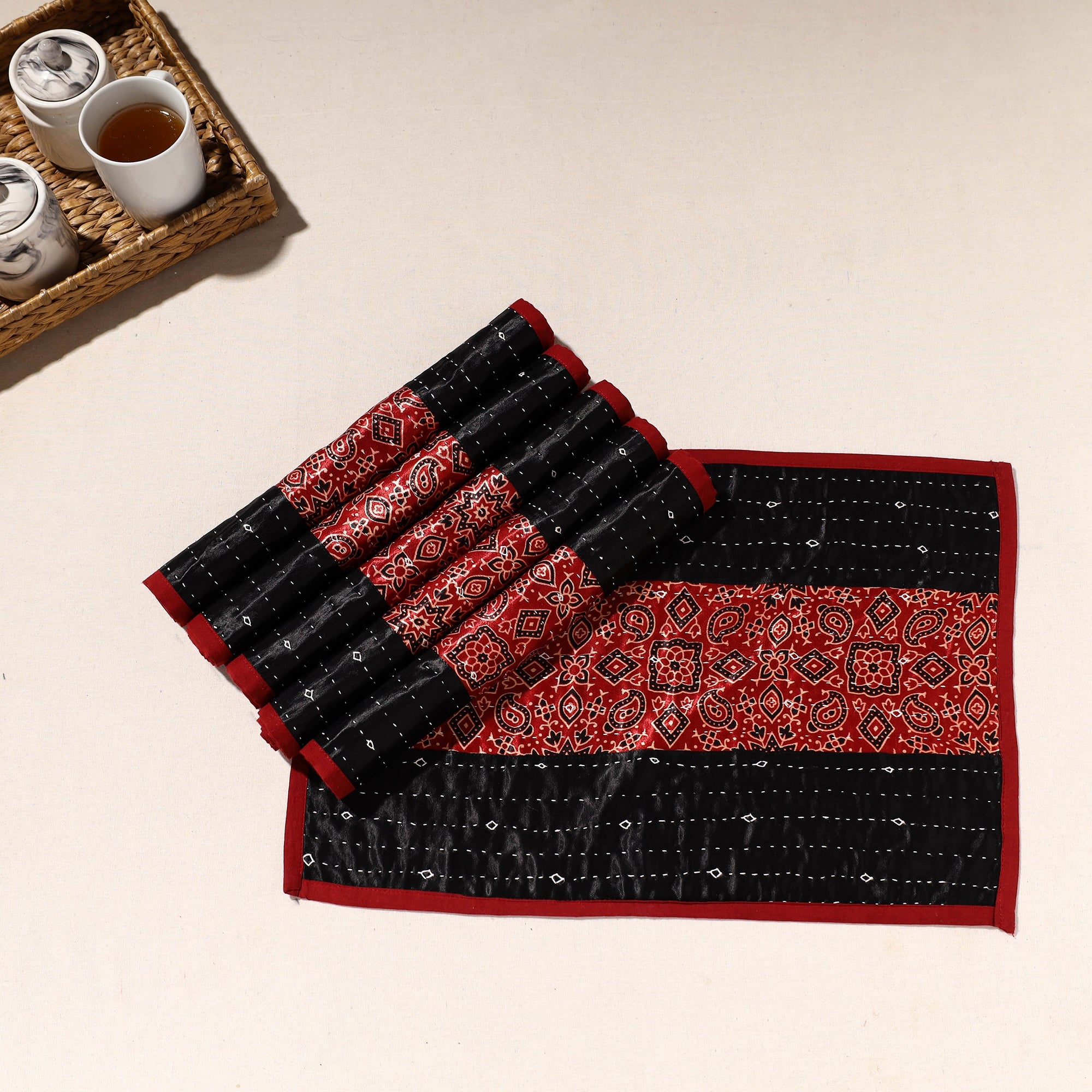 KACHCHH JI CHHAAP Black - Kutch Tagai Embroidered Mashru Silk Table Mats (SO6) 24 - view 2