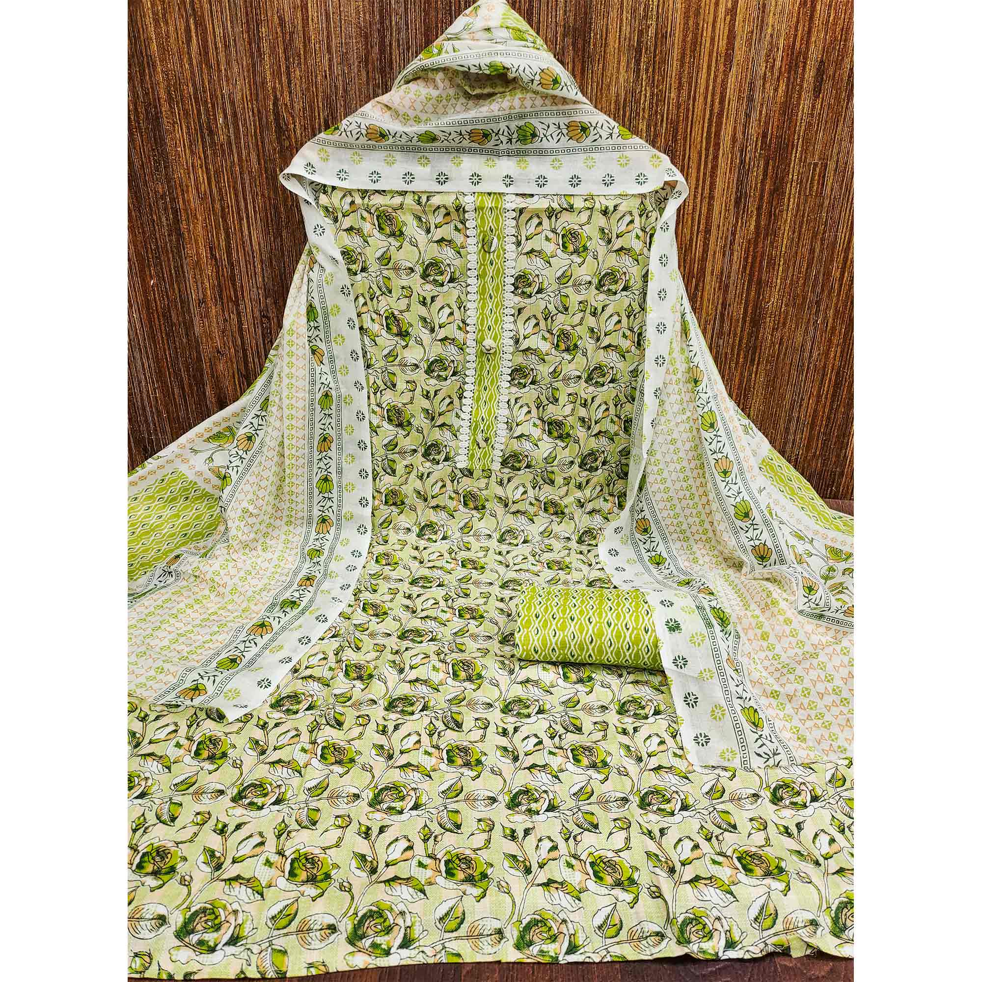 BlackTree green-floral-printed-cotton-blend-dress-material-3 - view 3