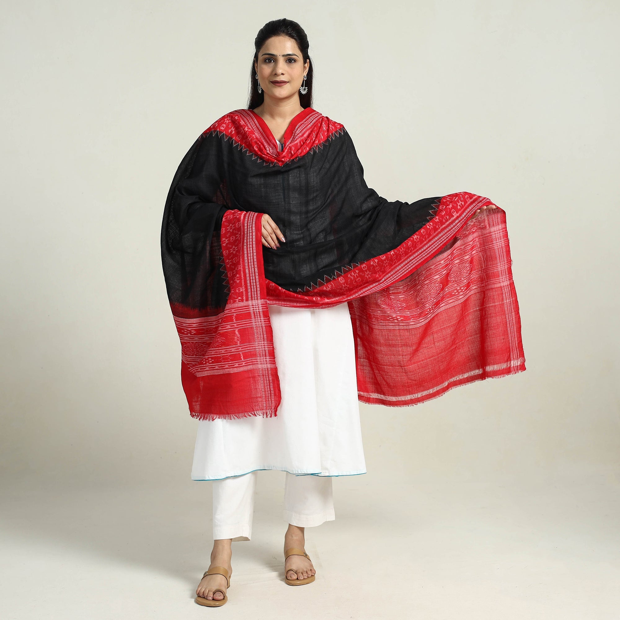 ASHOKA ASSEMBLE - CELEBRATING CRAFTS OF ODISHA Black - Sambalpuri Ikat Weave Handloom Cotton Dupatta 45 - view 2
