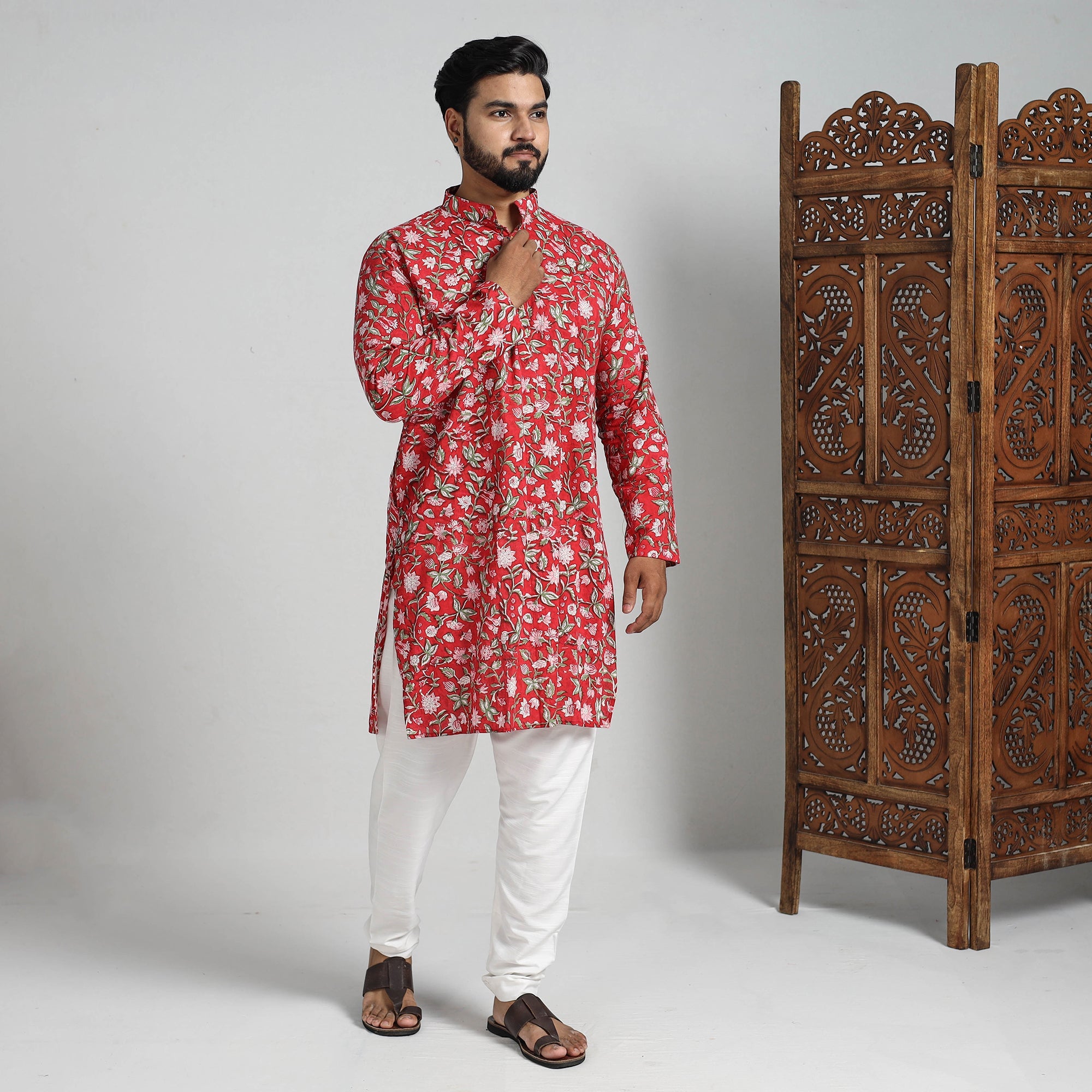 ITOKRI CASUALS Block Print Cotton Sanganeri Kurta for Men (Long) 12