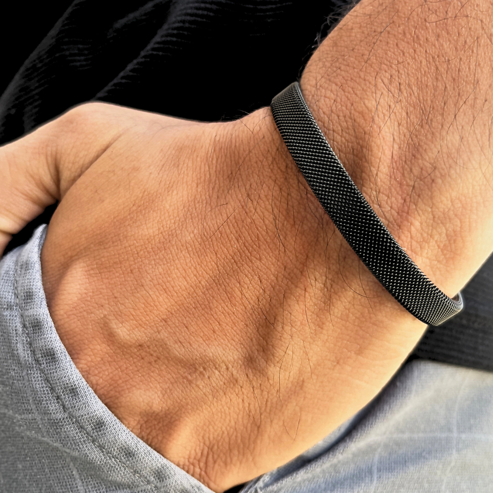 Branta Black Plated Woven Stainless Steel Cuff Bracelet For Men - view 3