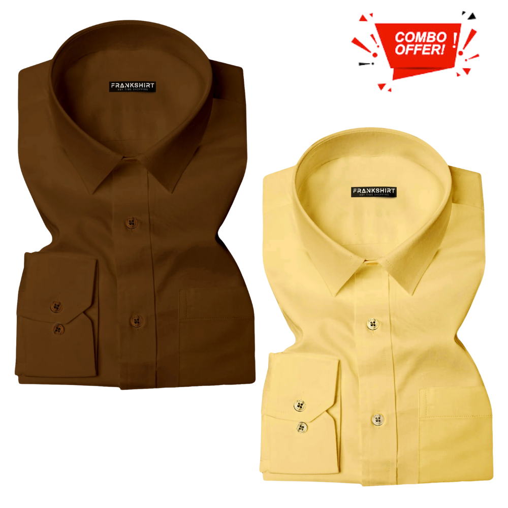 BlackTree Pack of 2 Cotton Shirt for Man (Brown and Lemon)