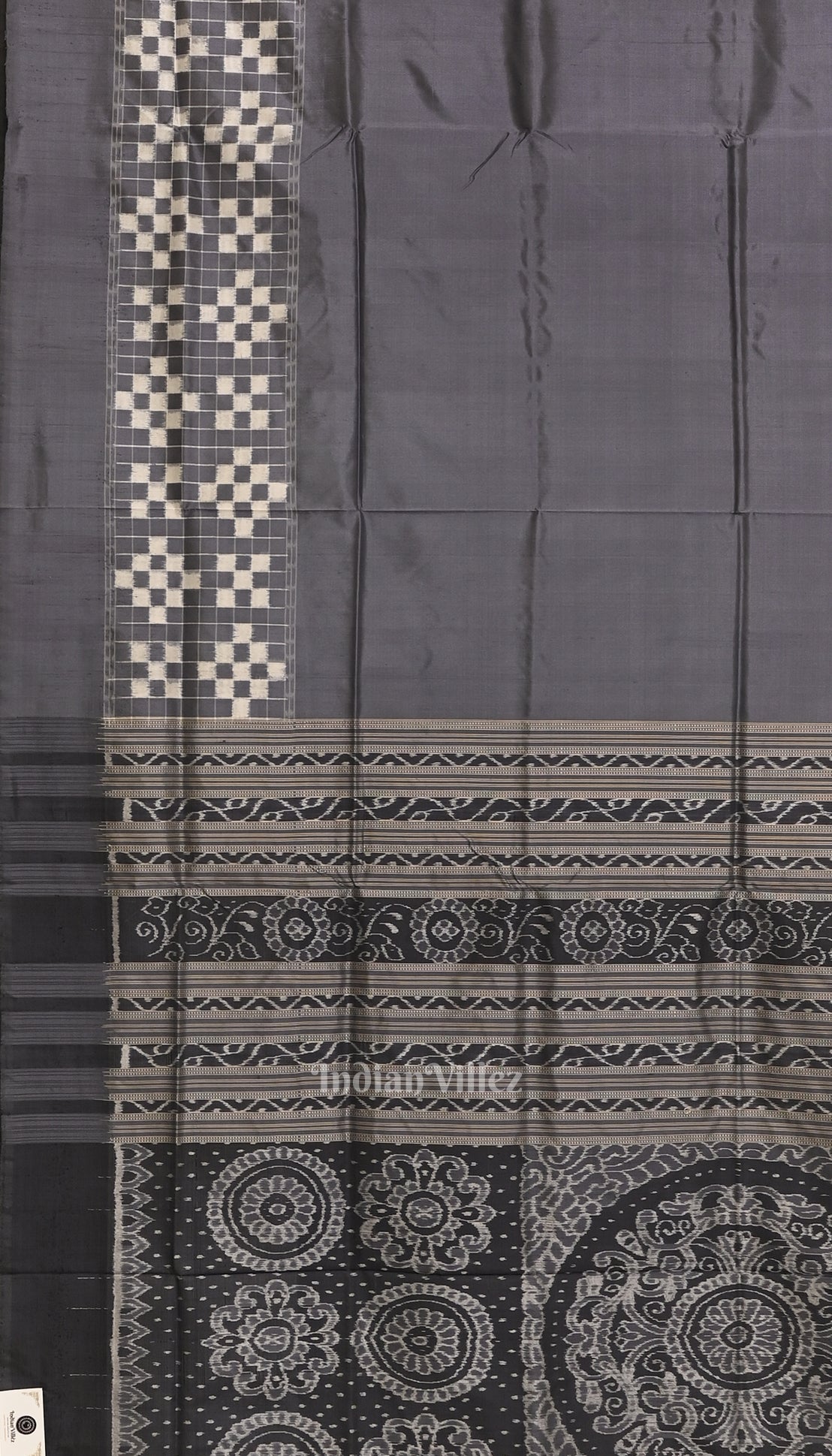 IndianVillèz Cement Gray Pasapali Contemporary Sambalpuri Ikat Silk Saree - view 3