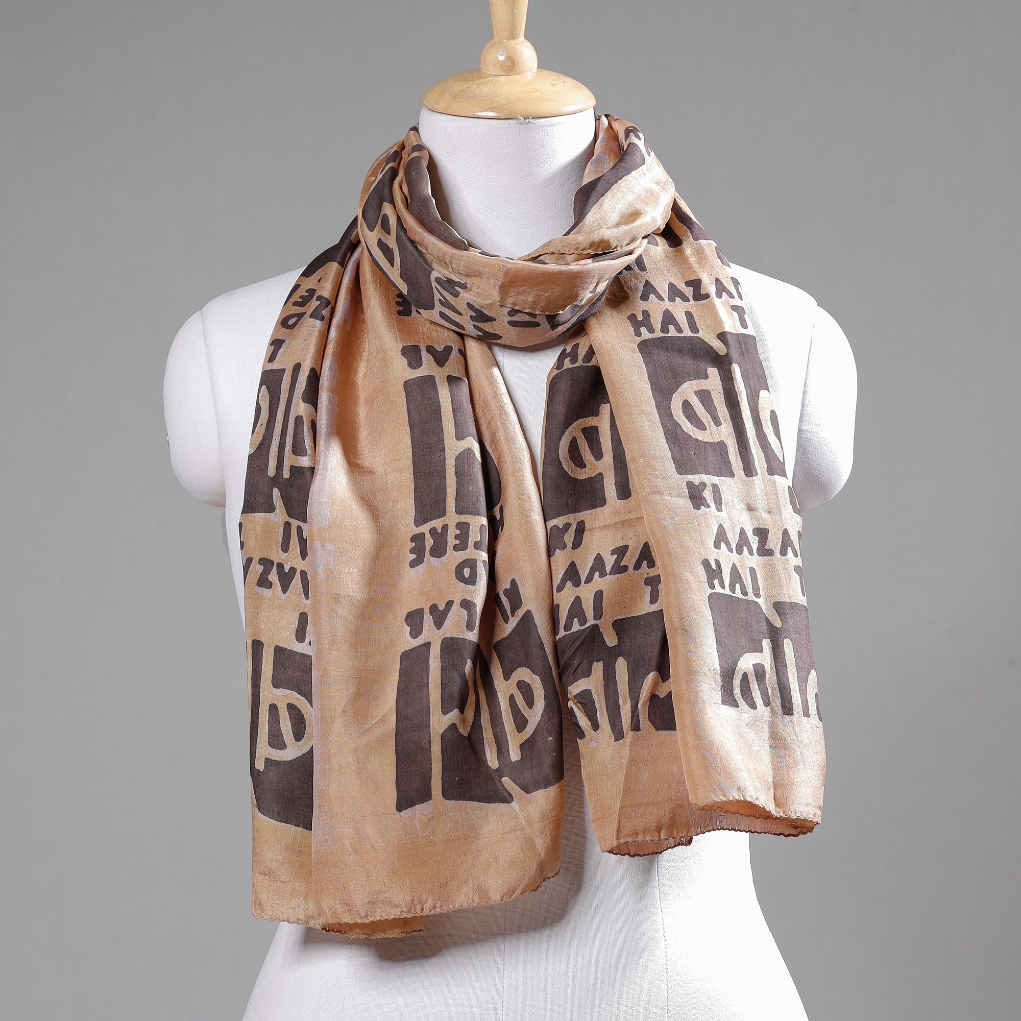 BINDAAS UNLIMITED Brown - Handspun Block Art Print Mulberry Silk Bindaas Stole